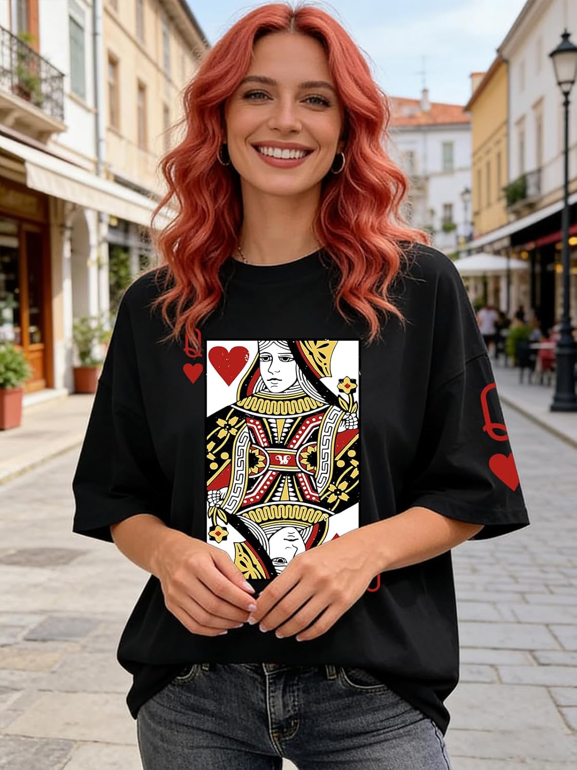 Queen of Hearts Shirt for Women Oversized Funny Vintage T Shirts Cute Lady Graphic Short Sleeve Tee Tops - Image 4