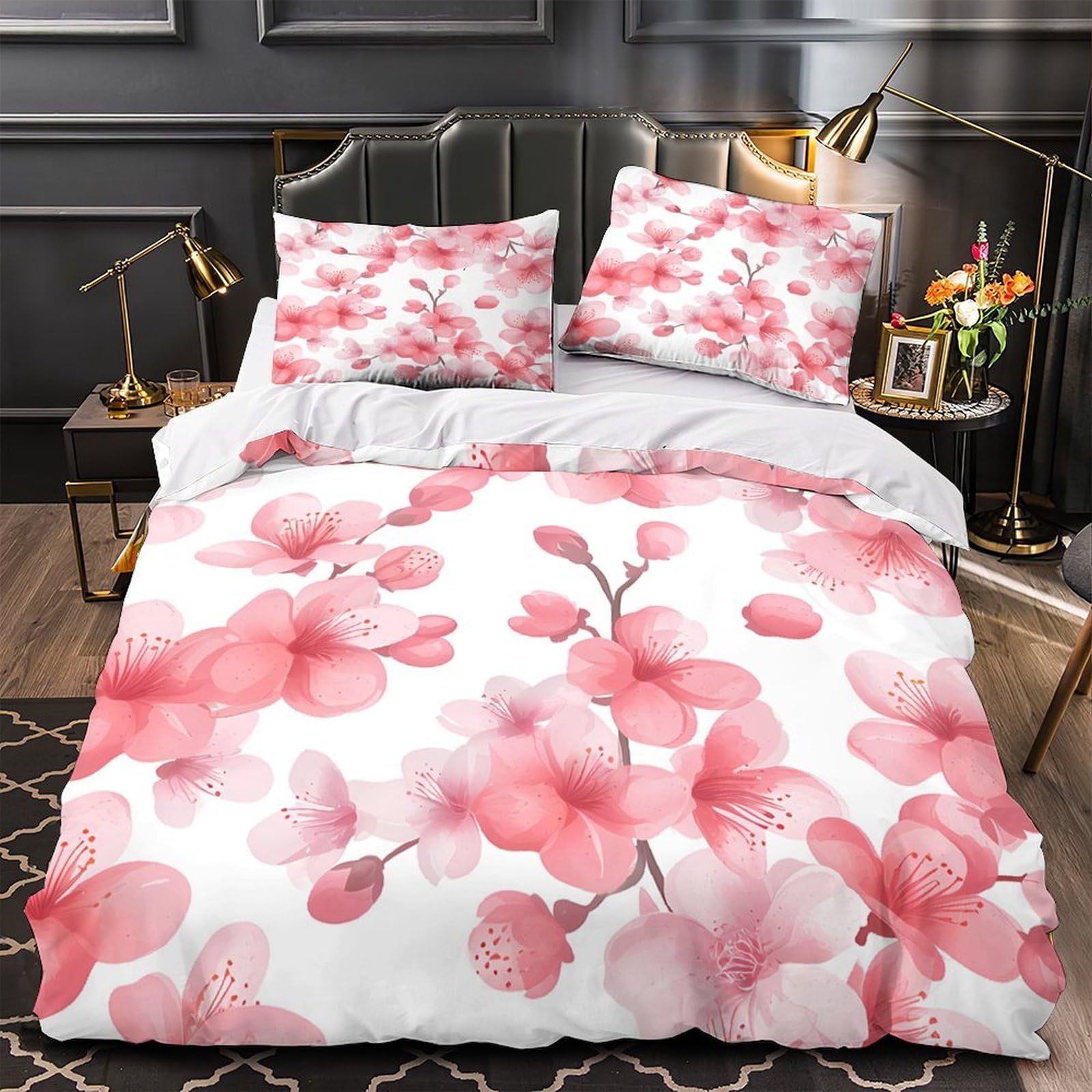Housse de Couette Fleurs de Cerisier 3D Double 200x200cm Microfibre