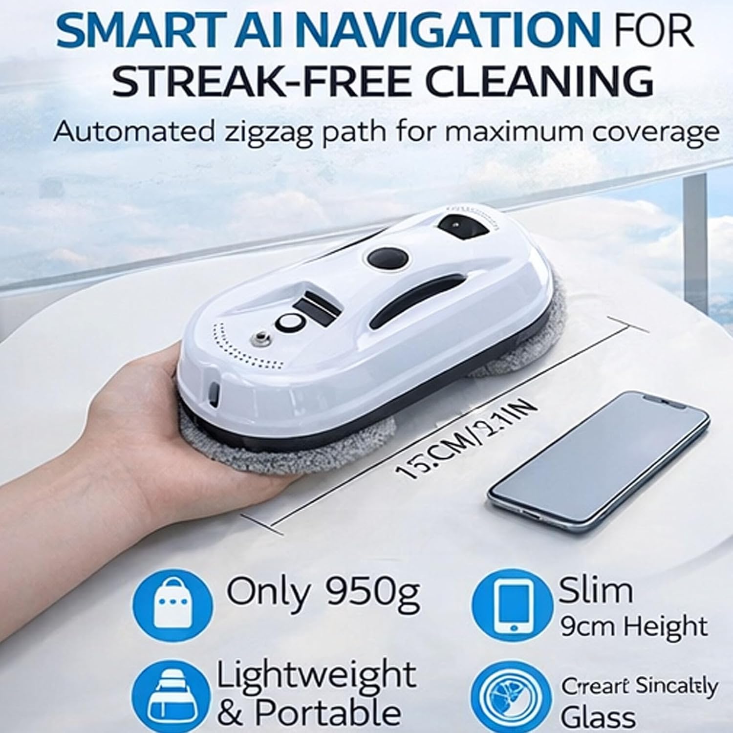 Automatic Smart Window Cleaning Robot with AI Path Planning, Automatic Window Cleaning Robot, 2800pa Strong Suction, Smart RobotWindow Cleaner with Dual Spray, for Indoor,Outdoor (Spraying Water)