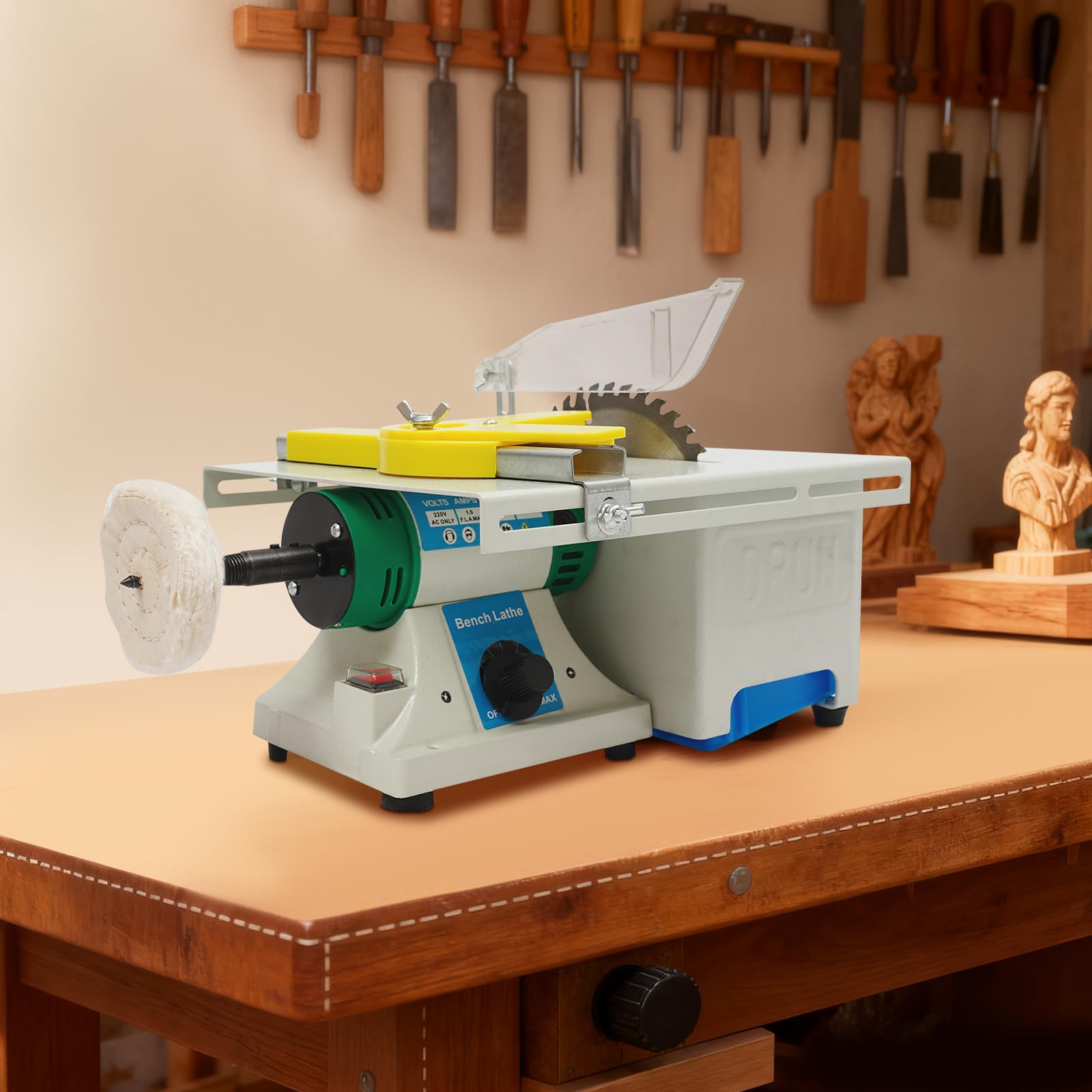 Lijadora de 750 W 5 en 1, 800-10000 RPM, para piedras preciosas y joyas | Sierra circular de mesa y pulidora con velocidad ajustable para cortar, lijar, pulir y tallar, para bricolaje, joyería