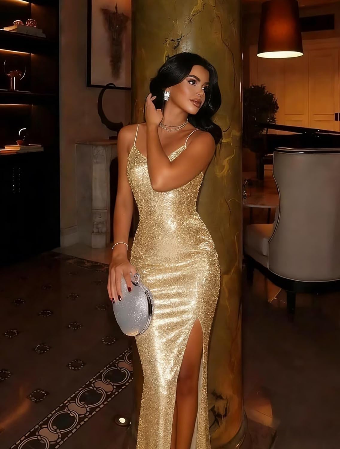 Sparkly Sequin Prom Dresses for Women 2026 Long Mermaid Formal Party Evening Gowns with Slit