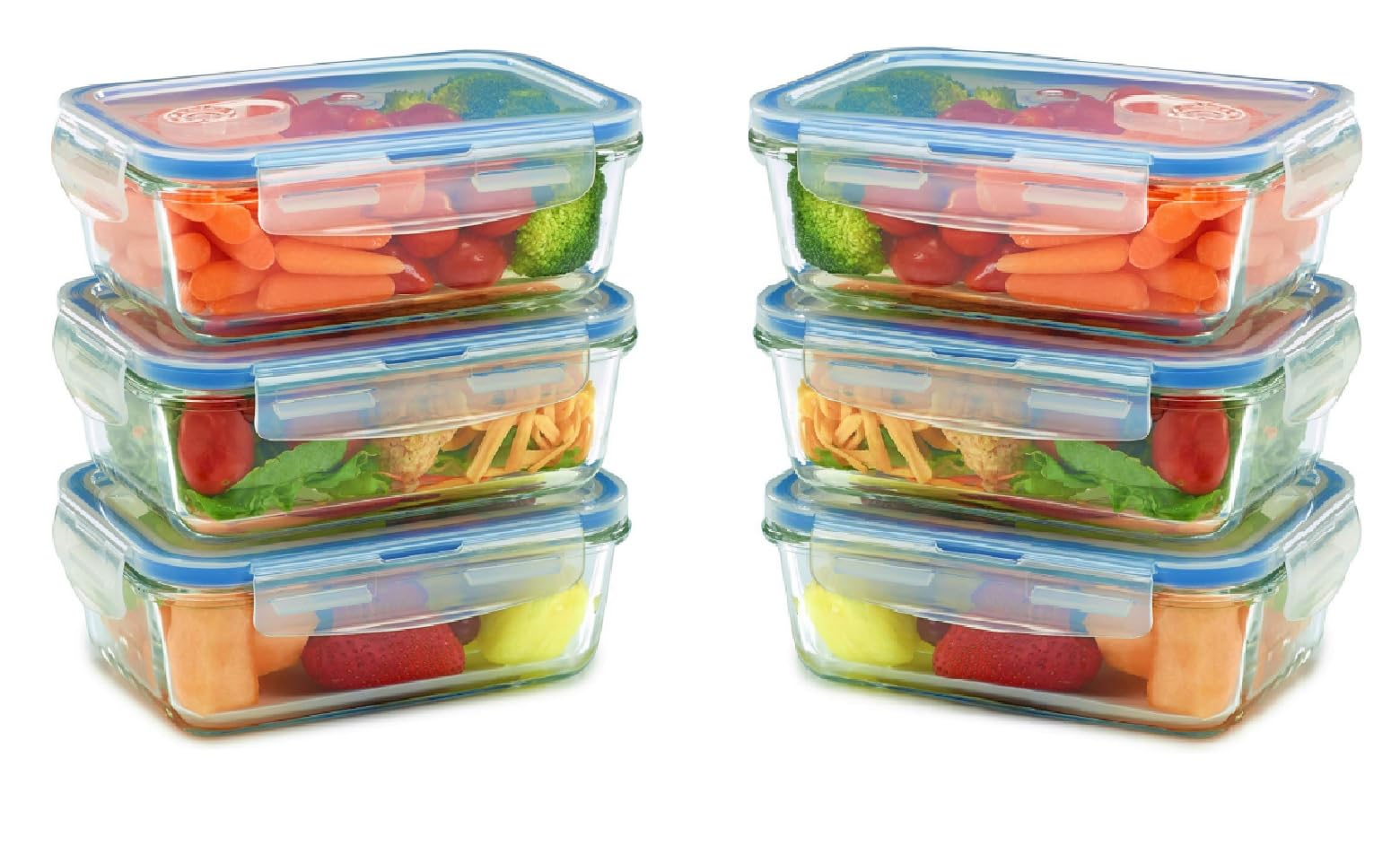 LEOMGlass Meal Prep Containers, Glass Food Container with Airtight Vented Lids, Lunch Box 1040ml Each Set of 6