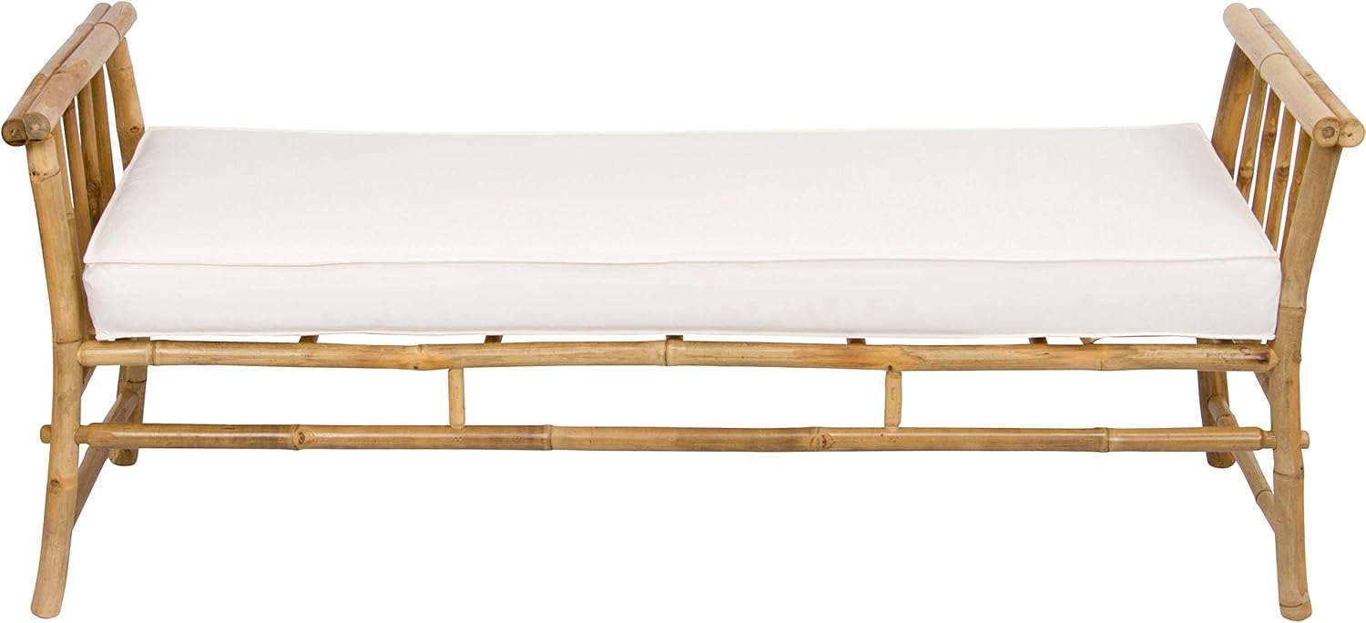 Statra Bamboo Bench Sofa Ottoman Seat, Natural With Navy Cushions