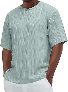 Camiseta con textura para hombre, cuello redondo, camiseta de verano ancha, ligera, de corte regular, camiseta de ocio, de...