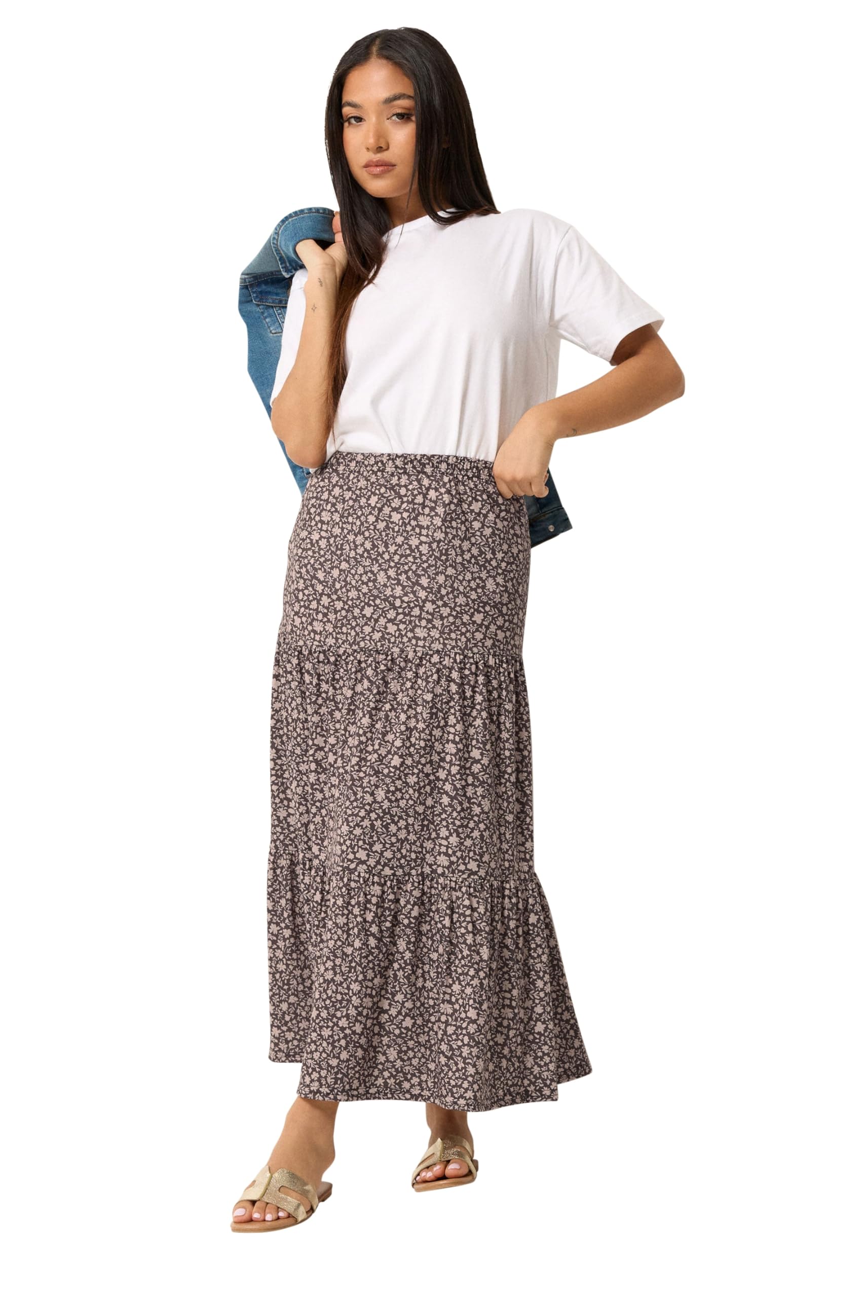 M&Co Women's Brown Petite Floral Maxi Skirt In Size 12