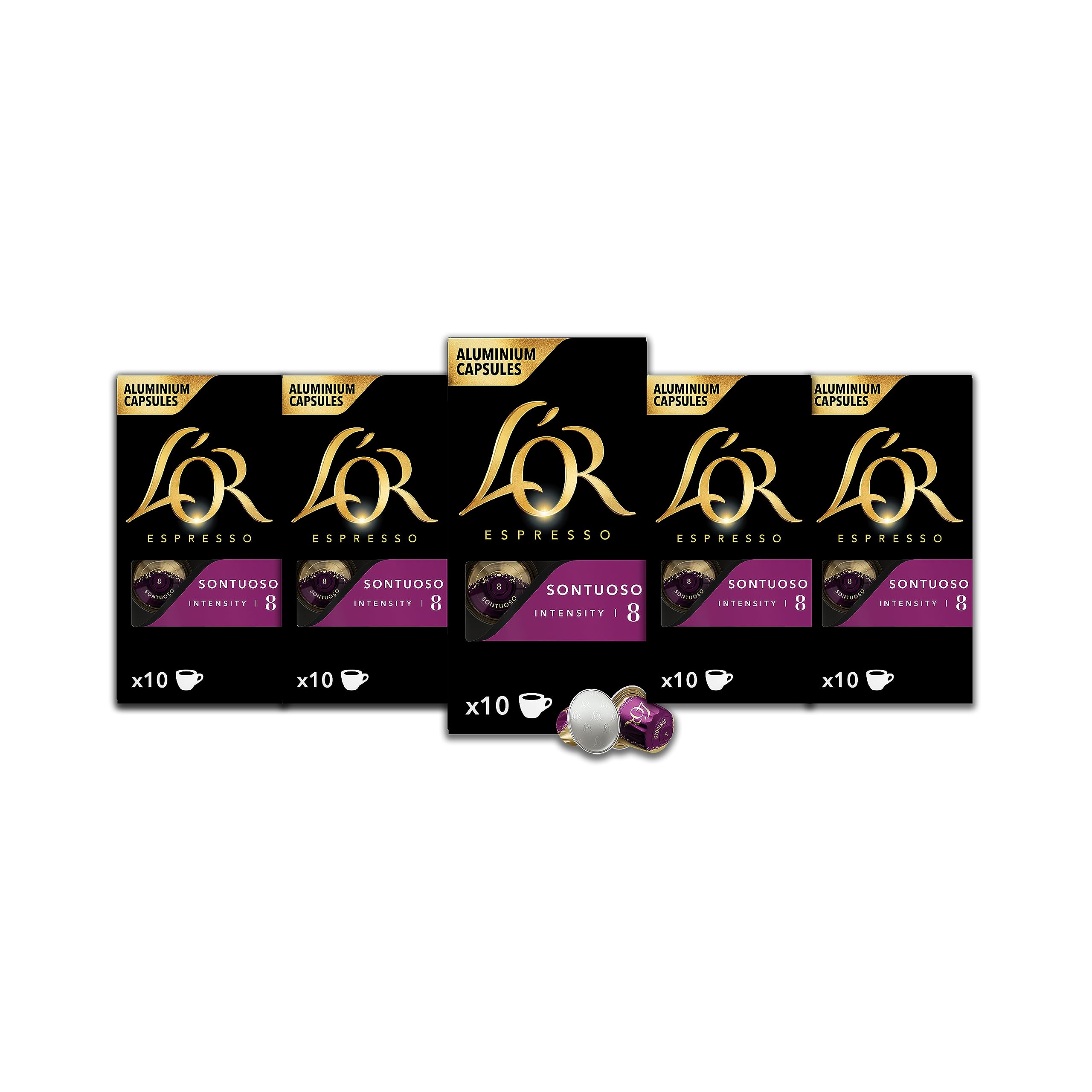 L'OR - Espresso Coffee - Sontouso - Core Collection - Intensity 8 - Medium Roast - 50 Aluminium Capsules Compatible with Nespresso Original Machine (Pack of 4+1)