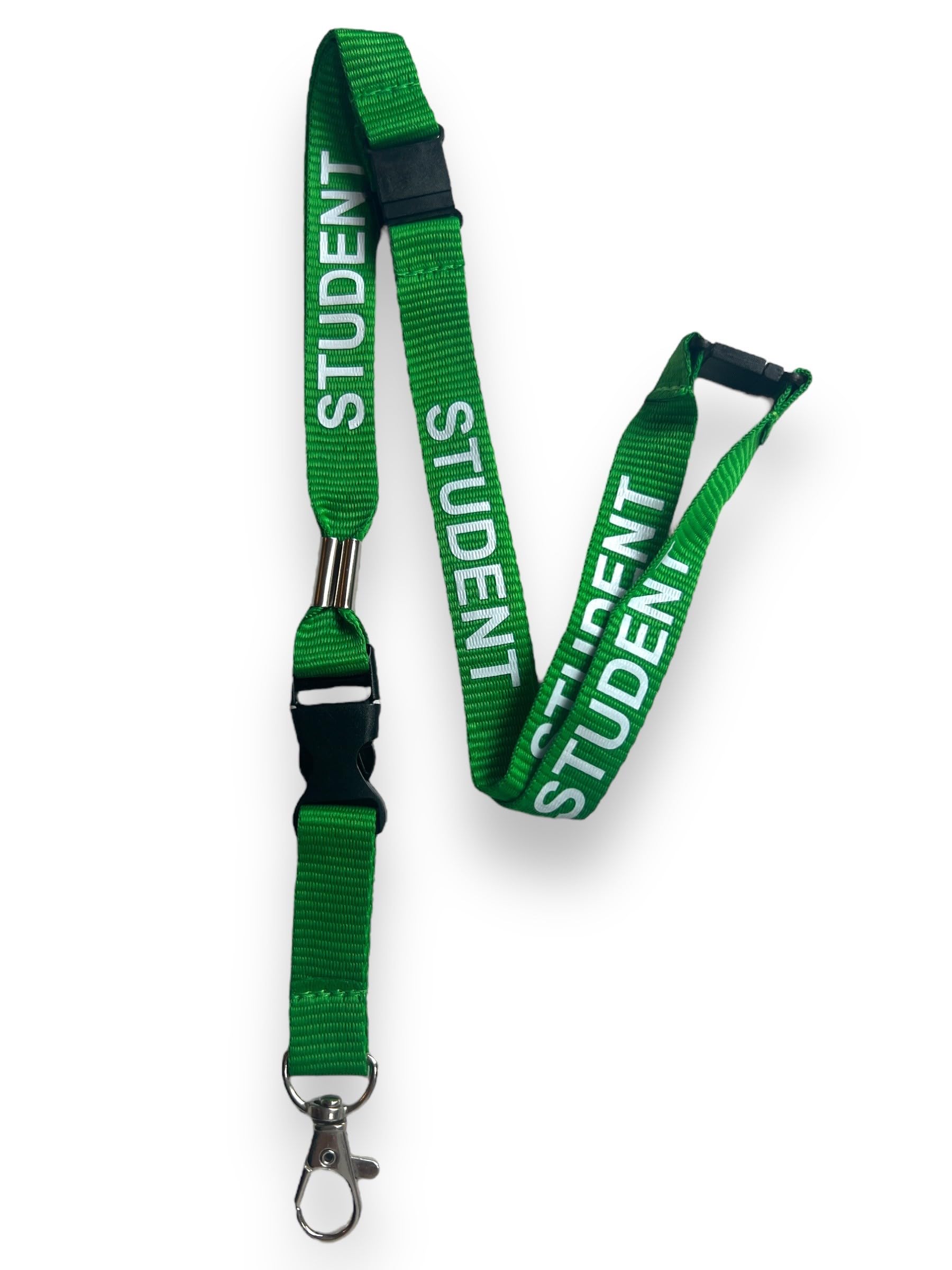PAC Supplies Global 15mm Colourful STUDENT Printed Neck Lanyard With 3 Point (Triple) Safety Breakaway (Green, 10)