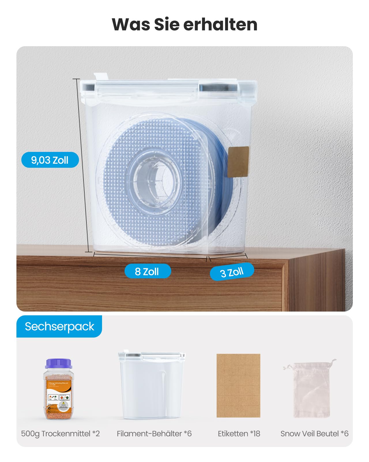 YOOPAI Filament Aufbewahrungsbox - 6 Pack Filament Container für 3D Druck Filament Versiegelung und Schutz - Tragbare Aufbewahrung mit Trockenmittel&Etiketten, wasser- und staubdicht 4.0L