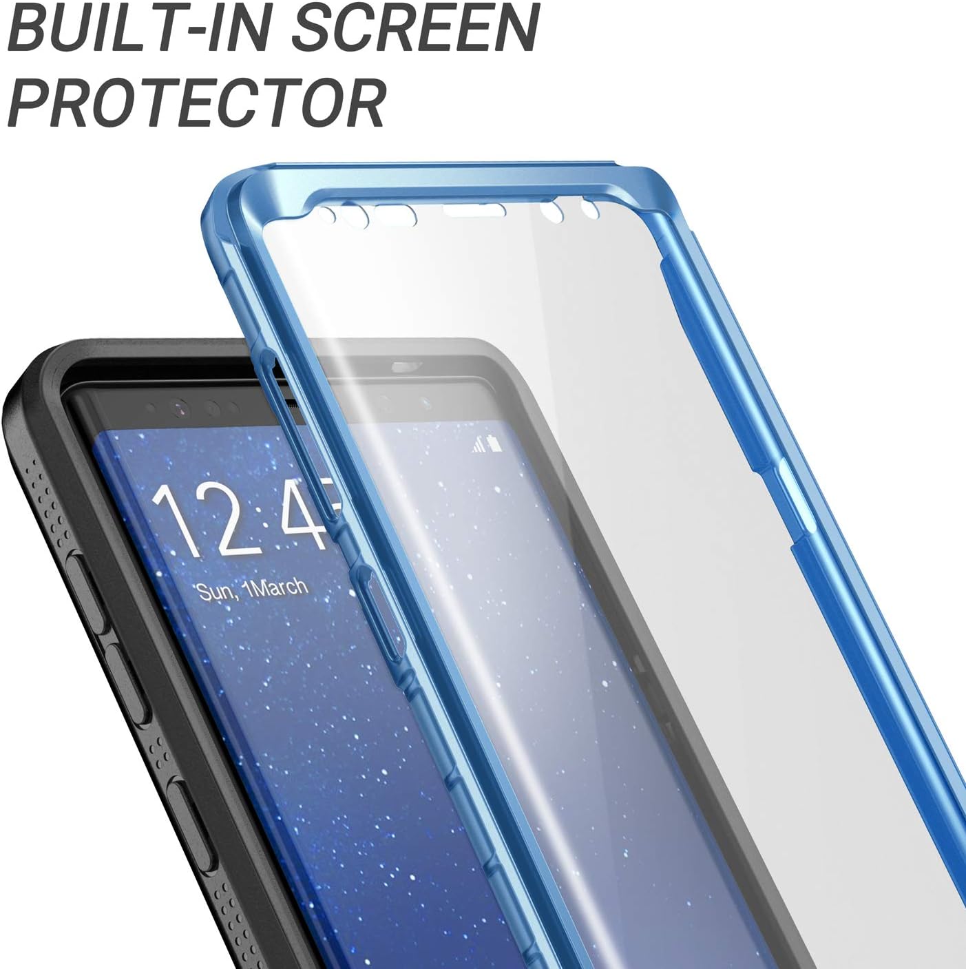 YOUMAKER Crystal Clear Case for Galaxy Note 9, Full Body with Built-in Screen Protector Heavy Duty Protection Slim Fit Shockproof Rugged Cover for Samsung Galaxy Note 9 (2018) 6.4 inch - Blue/BK