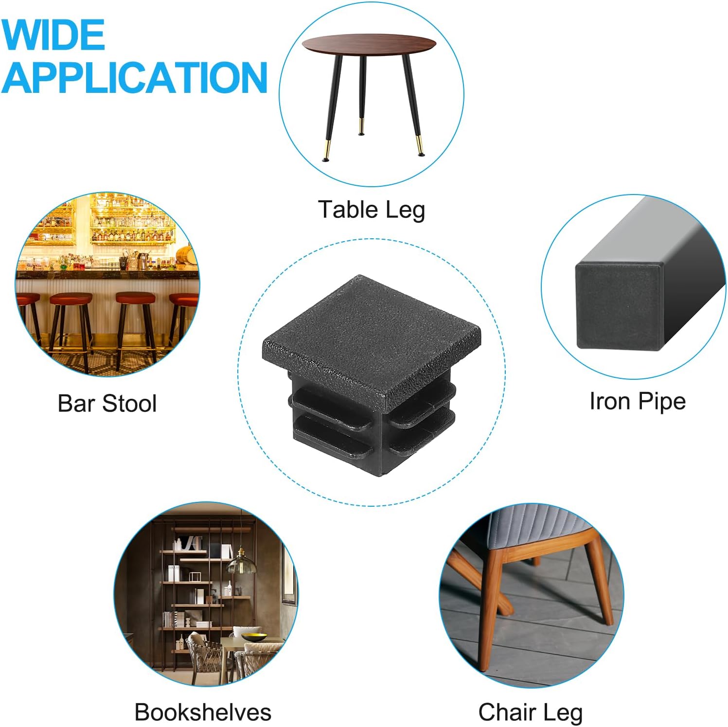 3/4" x3/4" Plastic Tubing End Caps, 20Pcs Square Hole Plug Insert for Square Iron Pipe Chair Leg Table Bookshelves Patio Furniture, Black