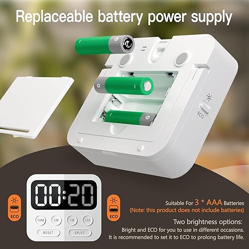 Miniatura 6 de TCHOU Temporizador de cocina, cronómetro digital magnético, temporizador de cuenta regresiva con gran volumen de pantalla LED ajustable para