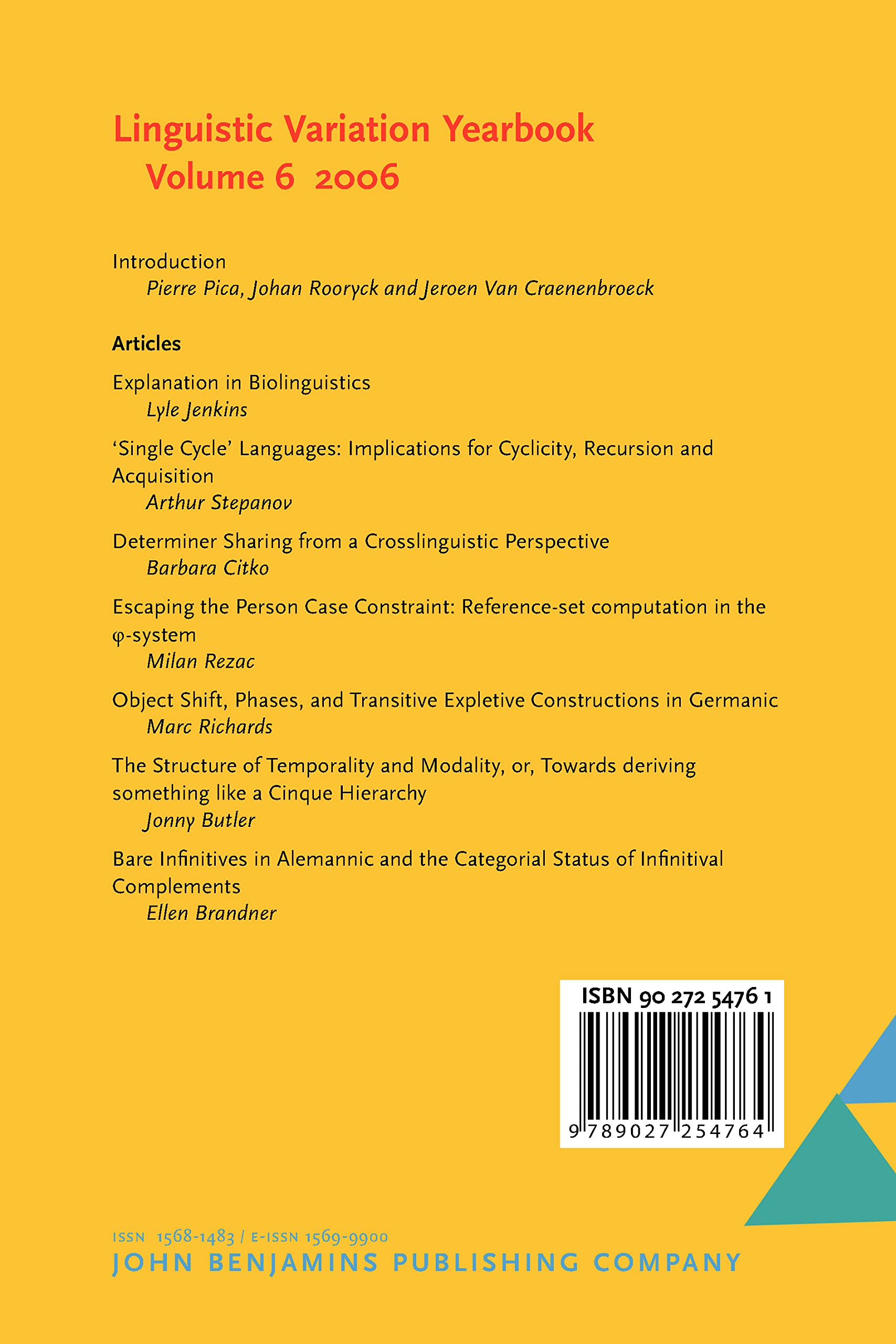 Linguistic Variation Yearbook 2006 (Linguistic Variation Yearbook, 6, Band 6)