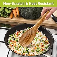 Vista 4 de Juego de 3 cucharas de madera para cocinar, utensilios de cocina de madera, cuchara de servir, espátula de cocina, cuchara grande para mezclar