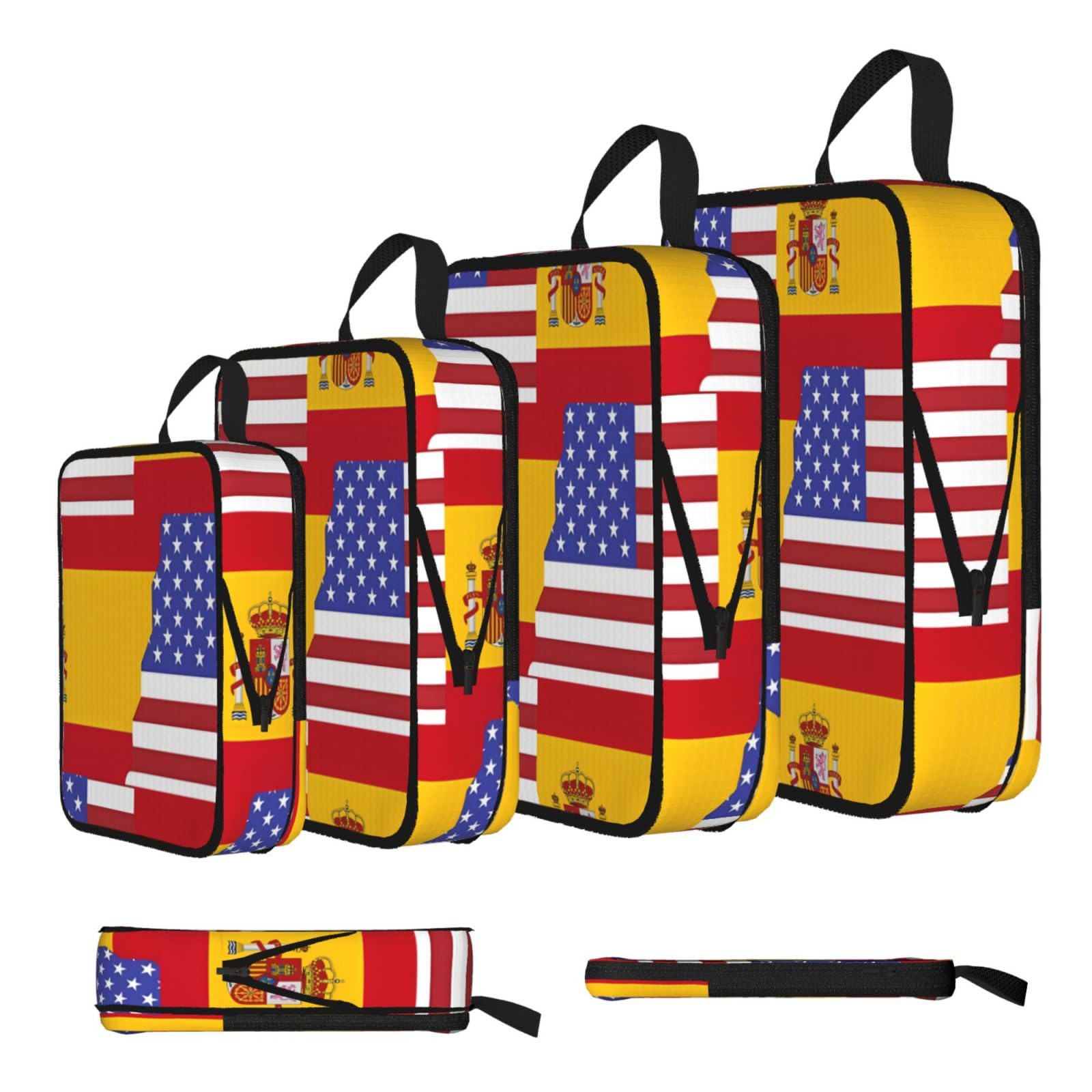 Sxzvvbn Black American Spain Flag Compression Packing Cubes 4 Piece Set