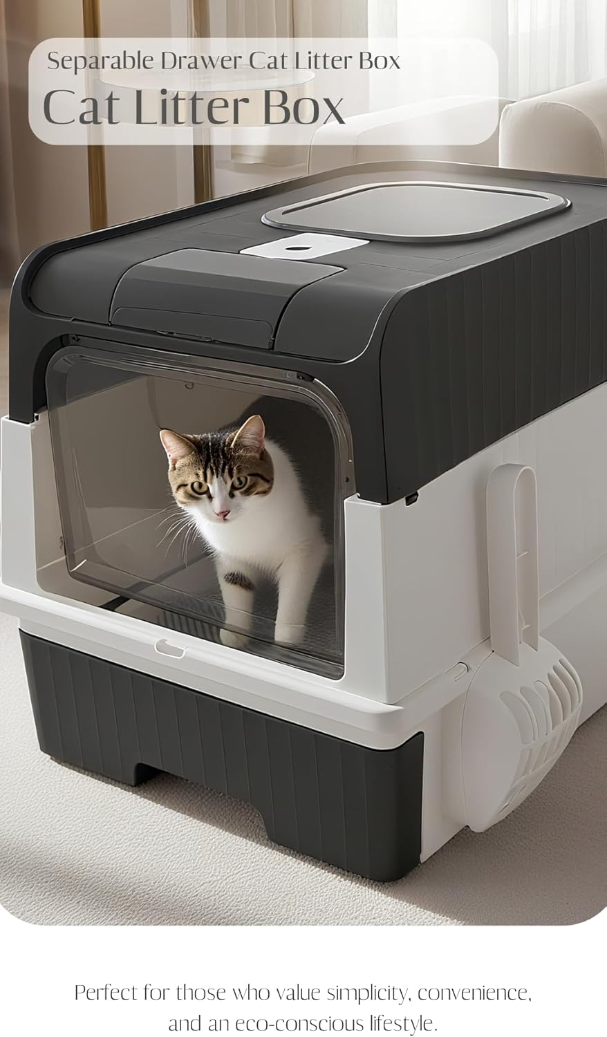 Cat Litter Box – Magic Sifting – Large Capacity, Easy Clean, Odor Control, Low Tracking, Covered, High Sided, Durable Plastic, Mess Free, Quick Sift Tray