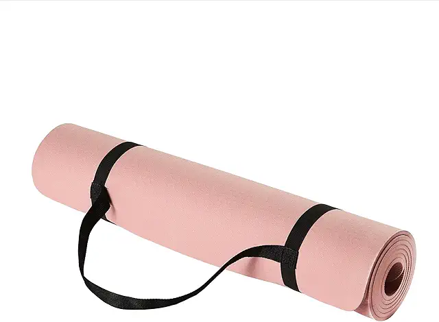 Pink TPE Yoga Mat with Carrying Strap - 1/4 Inch Thick