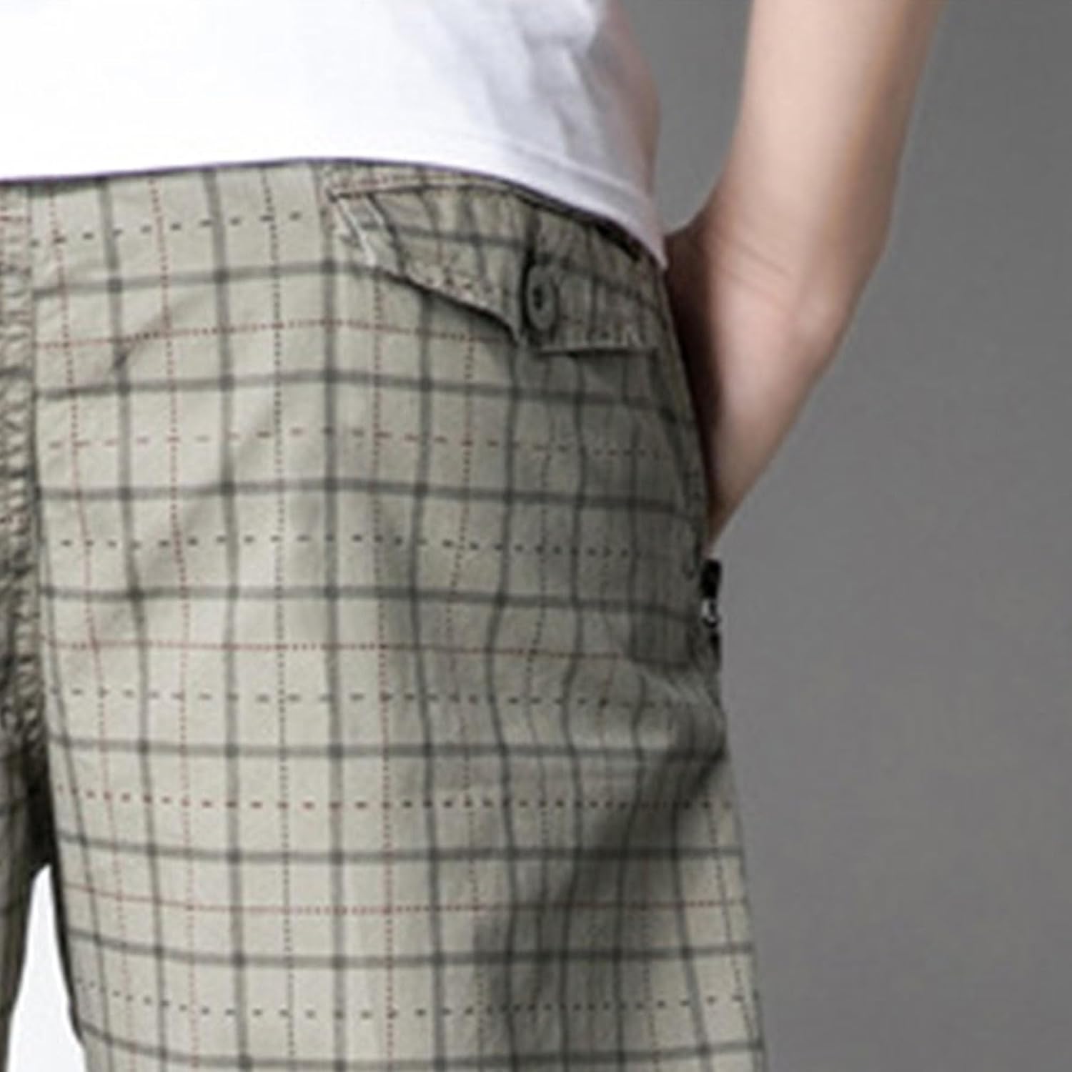 Men's Fashion Checked Zipper Pockets Shorts Cotton Lounge Plaid Jogger Shorts Flat Front Casual Shorts Pants
