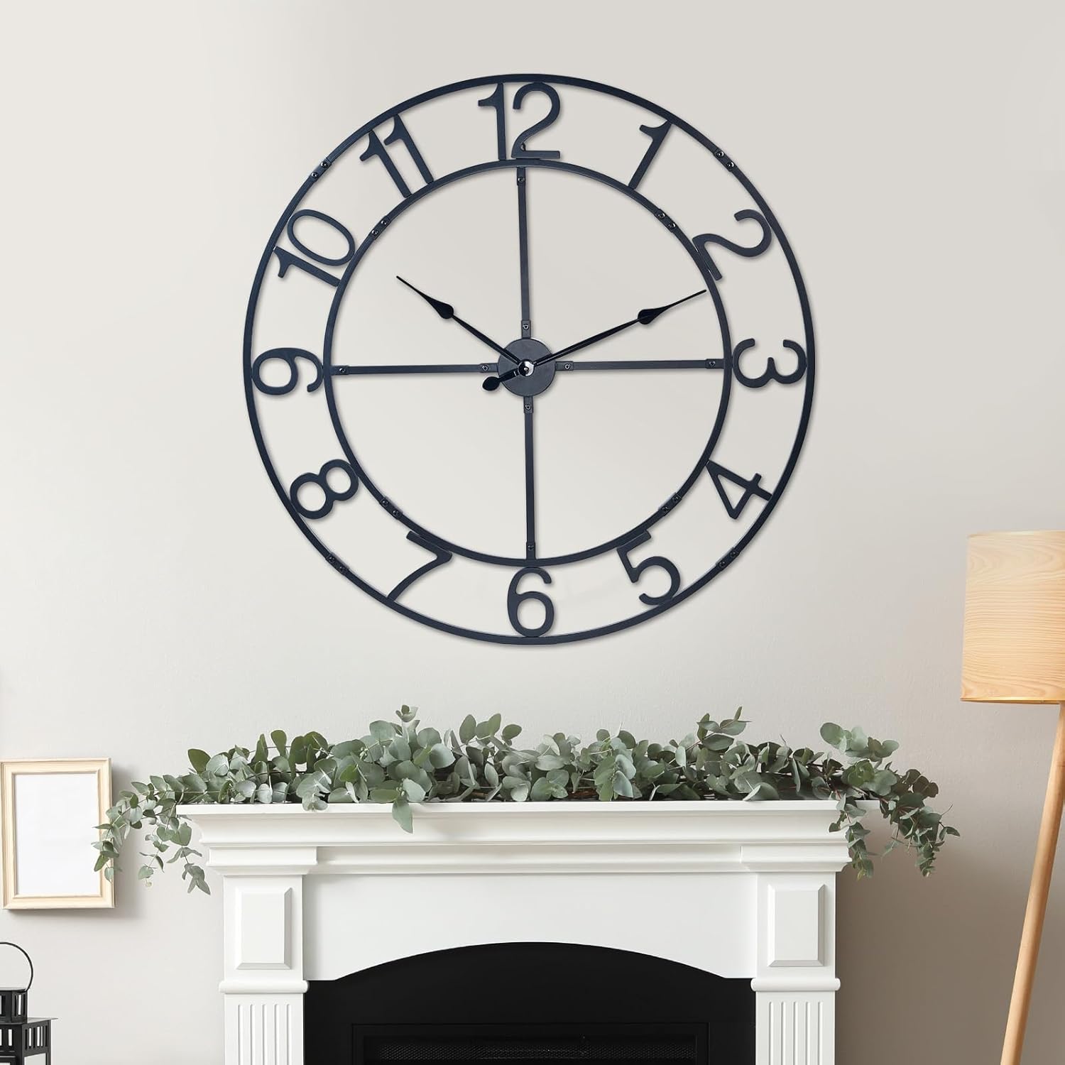 Large Wall Clock for Living Room Decor–40 Inch Silent Non-Ticking Modern Farmhouse Wall Clock, Oversized Decorative Metal Arabic Numeral Clock, Black