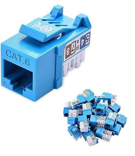Miniatura 7 de Cable Matters Paquete de 1 herramienta de crimpado y listado UL, paquete de 25 unidades de perfil delgado de 90 grados Cat6 RJ45 Keystone Jack
