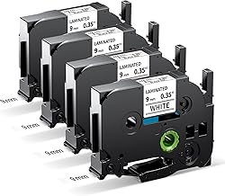 MarkField TZe-221 9mm Tape Compatible with Brother P Touch Label Black on White TZ TZe221 0.35" Tape Cassette, for PT-H100LB H105 H107 H110 PT-D210 D410, P710BT Cube, 4 Pack