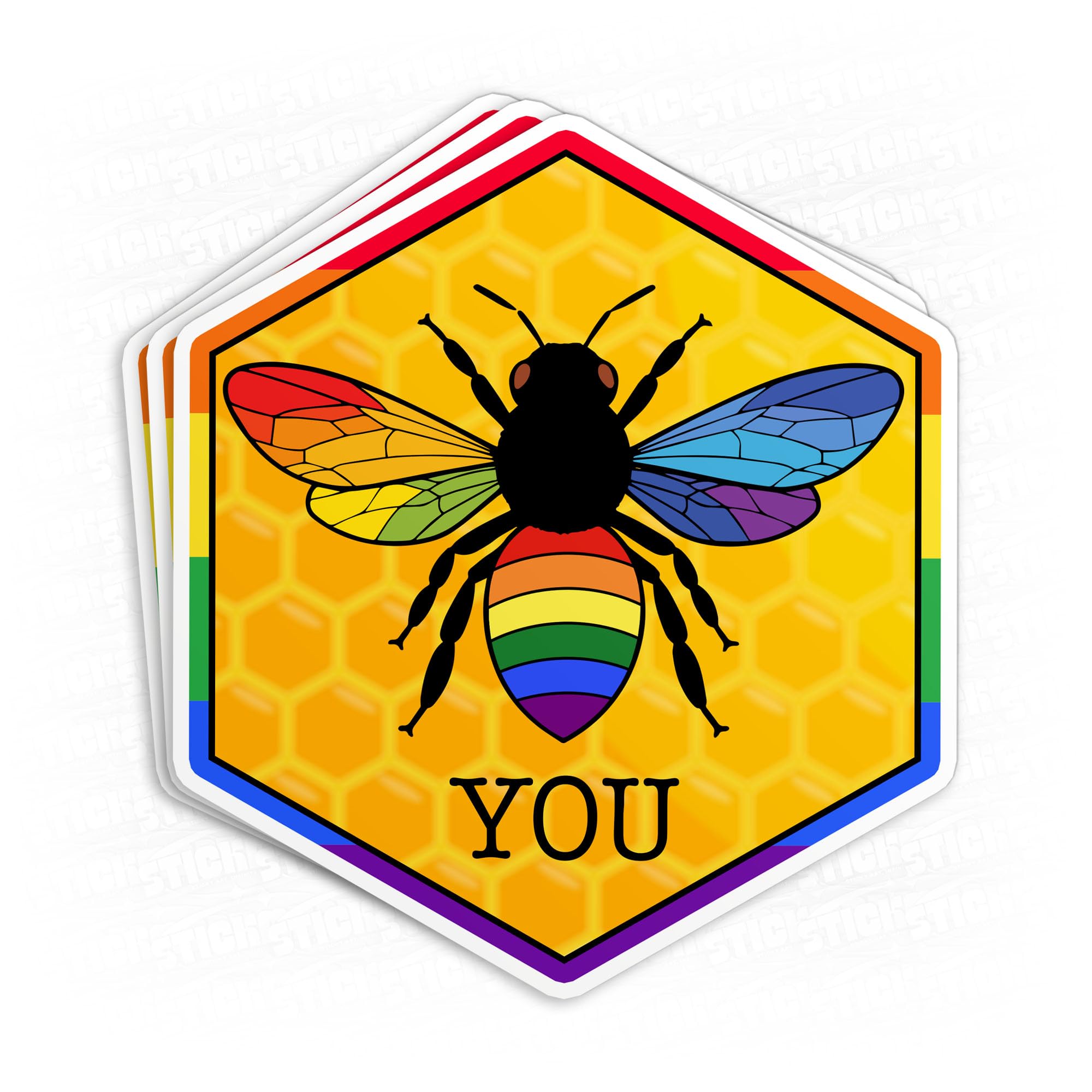 (3Pcs-2") LGBT Honey Bee You Sticker Be Yourself Gay Pride LGBTQ Rainbow Flag Waterproof Vinyl Sticker Laptop, Water Bottles, Phone, Kindle