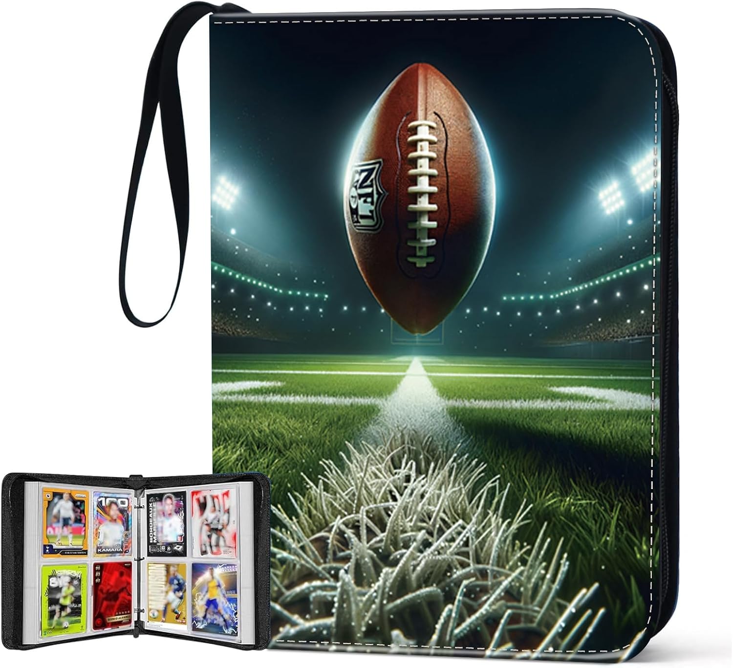 Trading Card Binder, 4 Pockets 400 Card Holder Collector Album with 50 Removable Sleeves, Portable Trading Collection Album for photocard kpop mtg/TCG Game Football Sports Cards, Cool Football