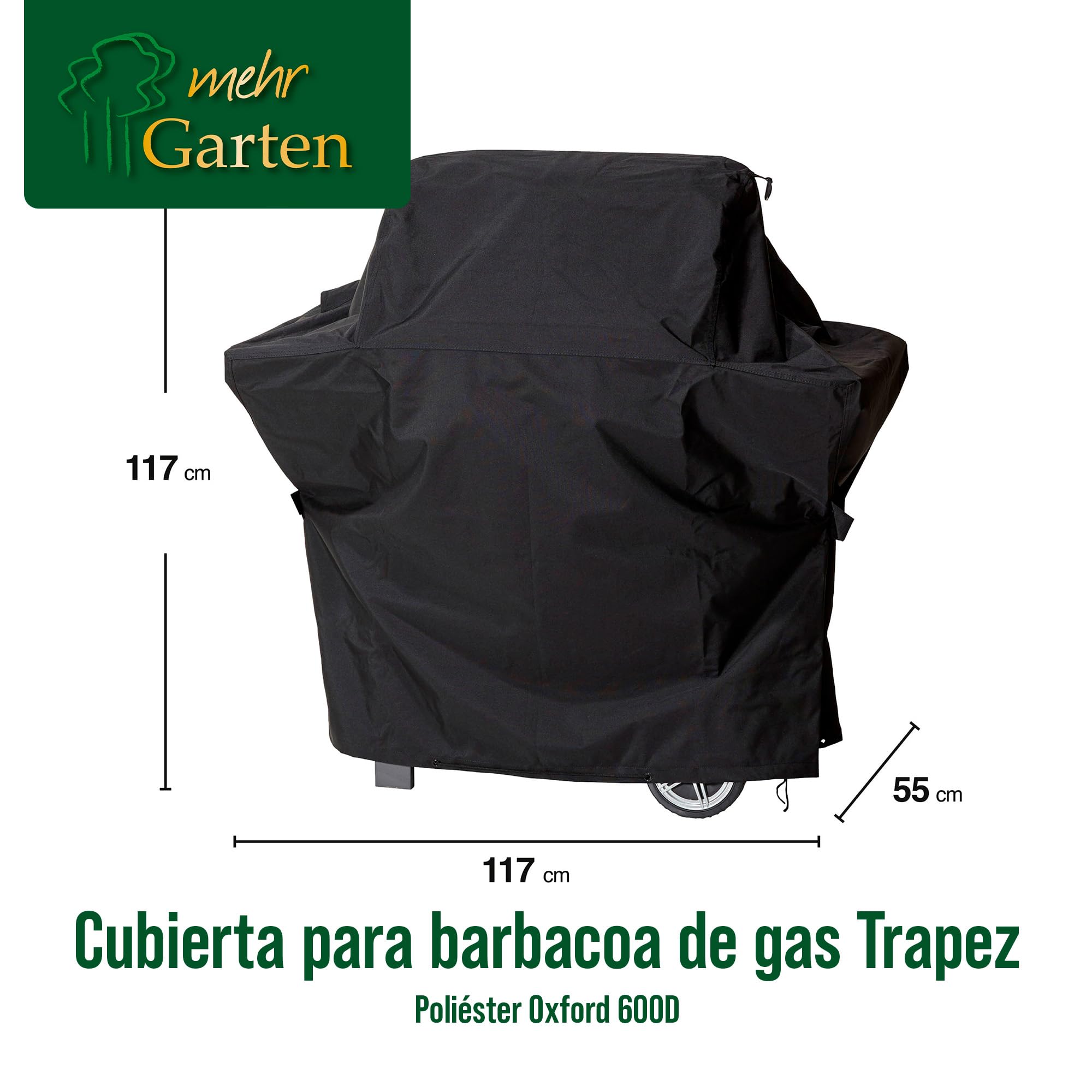 Funda para Parrilla Trapezoidal, Resistente a la Intemperie, 117x55x117 cm, Negra, Tejido Oxford 600D, Funda Impermeable y Resistente a los Rayos UV para Parrillas a Gas