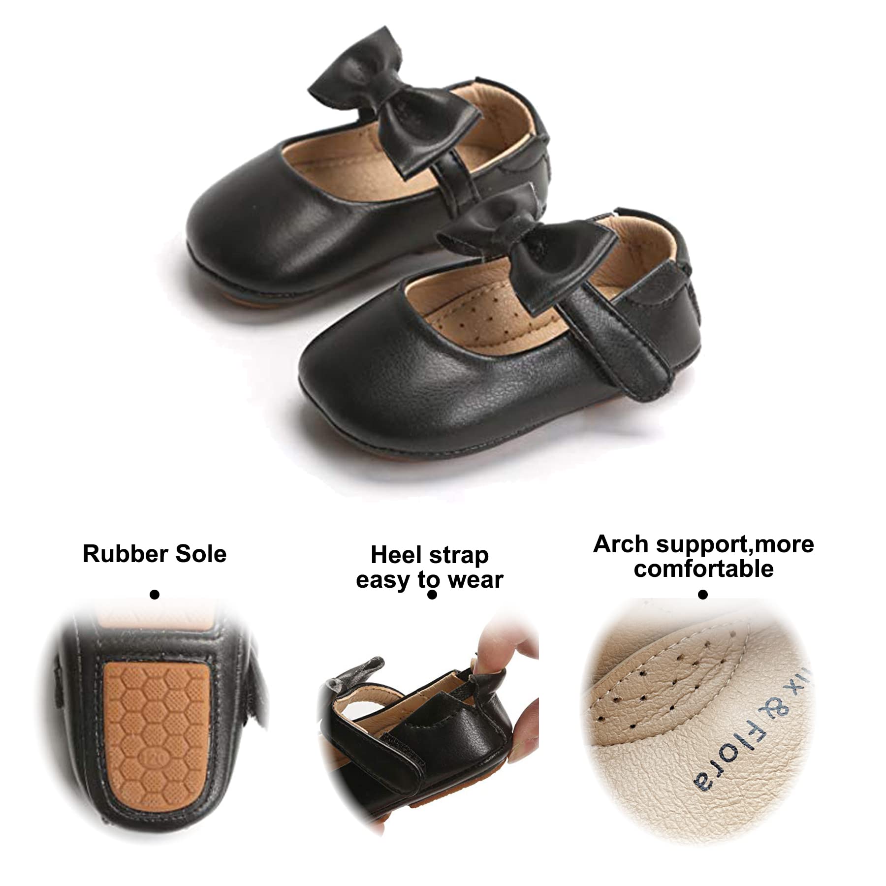 Felix & Flora Zapatos de princesa Mary Jane con suela suave para bebés y niñas