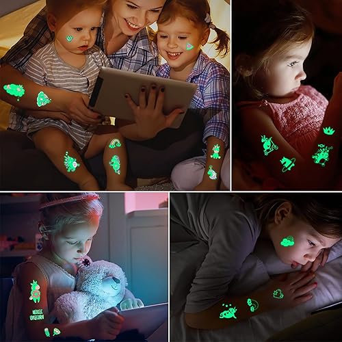 Miniatura 4 de Tatuajes temporales de dinosaurios, tatuajes luminosos para niños, 20 hojas de estilos mixtos, tatuajes temporales de dinosaurios que brillan en la