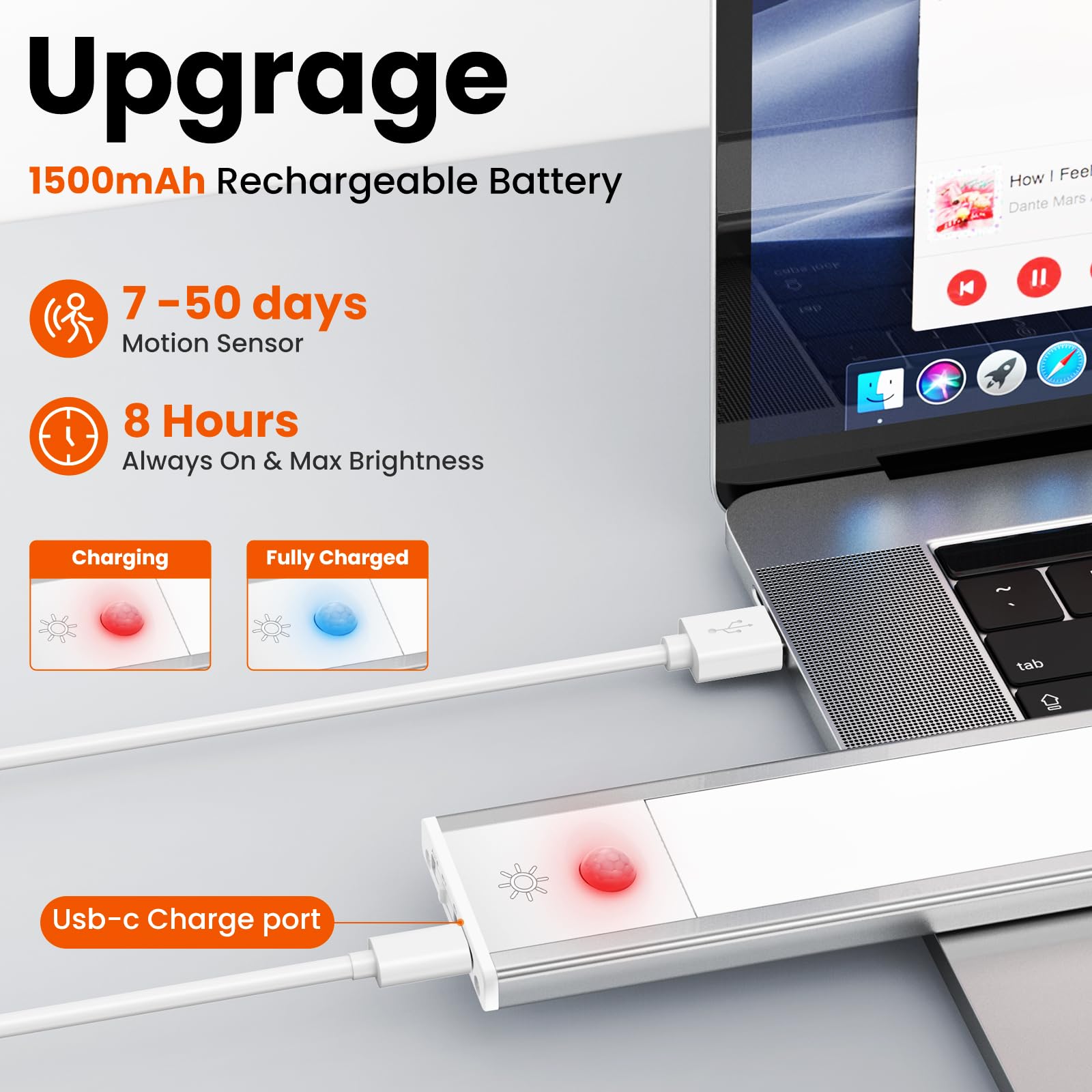 Qutava Luce Armadio Led con Sensore,Luce Led Armadio con Movimento 3 Modalità, 84Leds 200LM, led luce ricaricabile 1500mAh,Applicabile a Scale,Corridoio,Armadio,All'aperto -32cm(2 Pezzo)