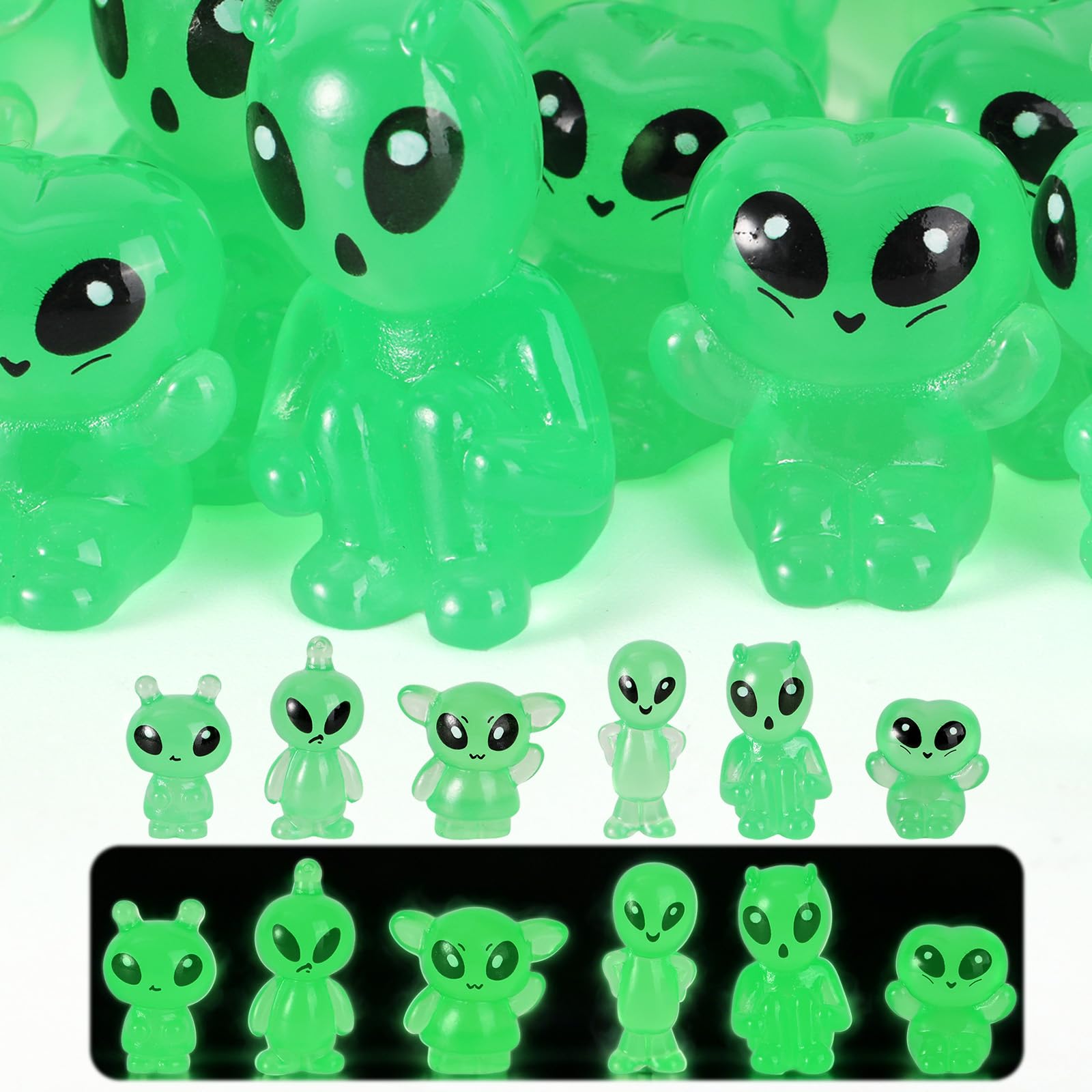 30pcs Glow in The Dark Mini Alien Figures, Glow Tiny Resin Alien Toys for Space Party Supplies Easter Egg Fillers Pinata Stuffers Halloween Decoration (6 Styles)