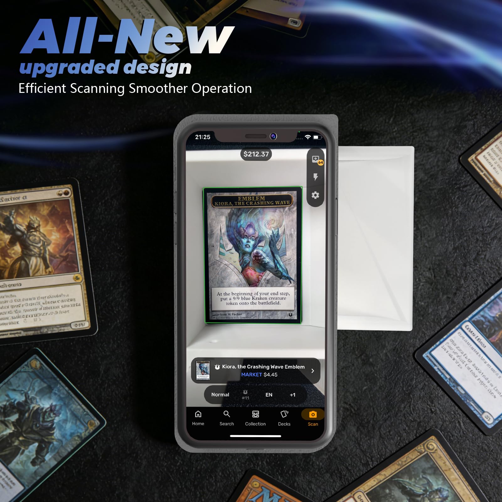 Scanneur de Cartes Pro Max – Support de Scanneur de Cartes pour MTG & TCG, Housse de Scan pour Cartes de Trading Dégainées & Engainées, Support Téléphone avec Lumière Magnétique Rechargeable, 3 Modes