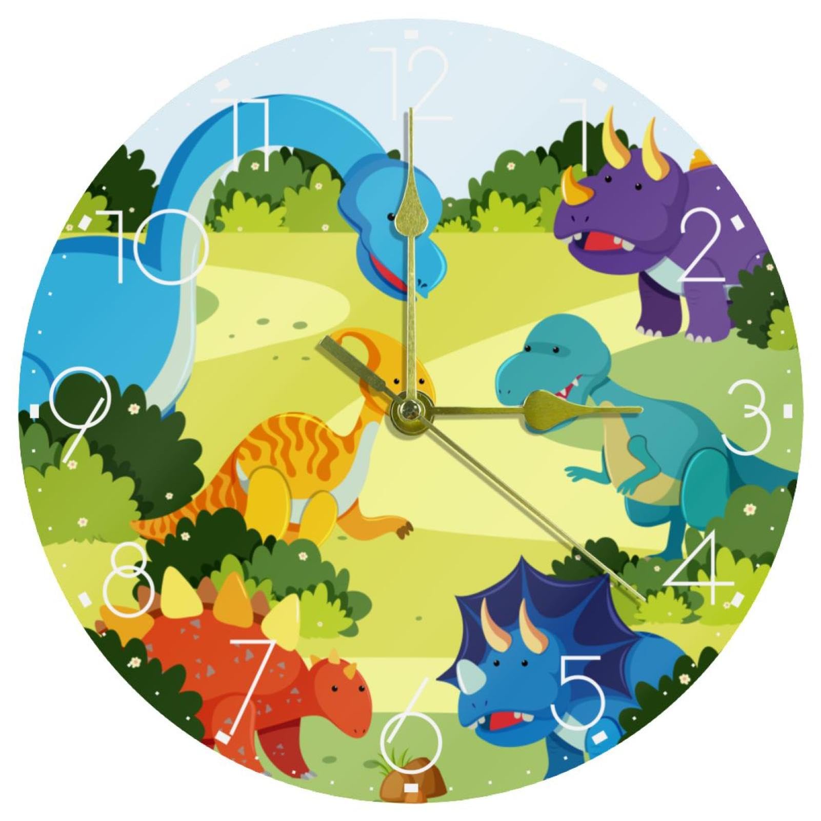 Horloge murale salon et bureau ronde en acrylique déco dinosaures