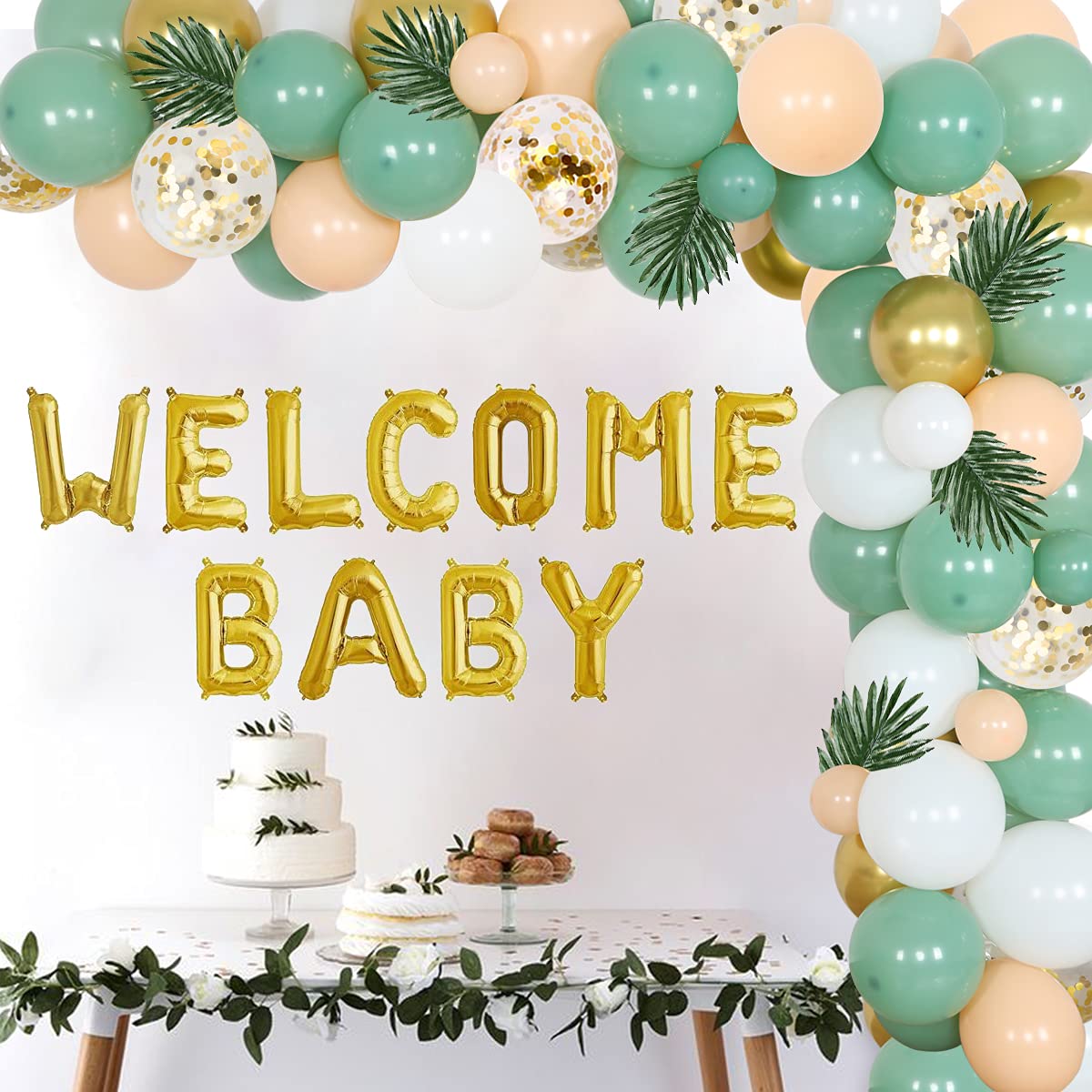 Buy Sage Green Baby Shower Decorations for Boy Girl Greenery Balloon ...