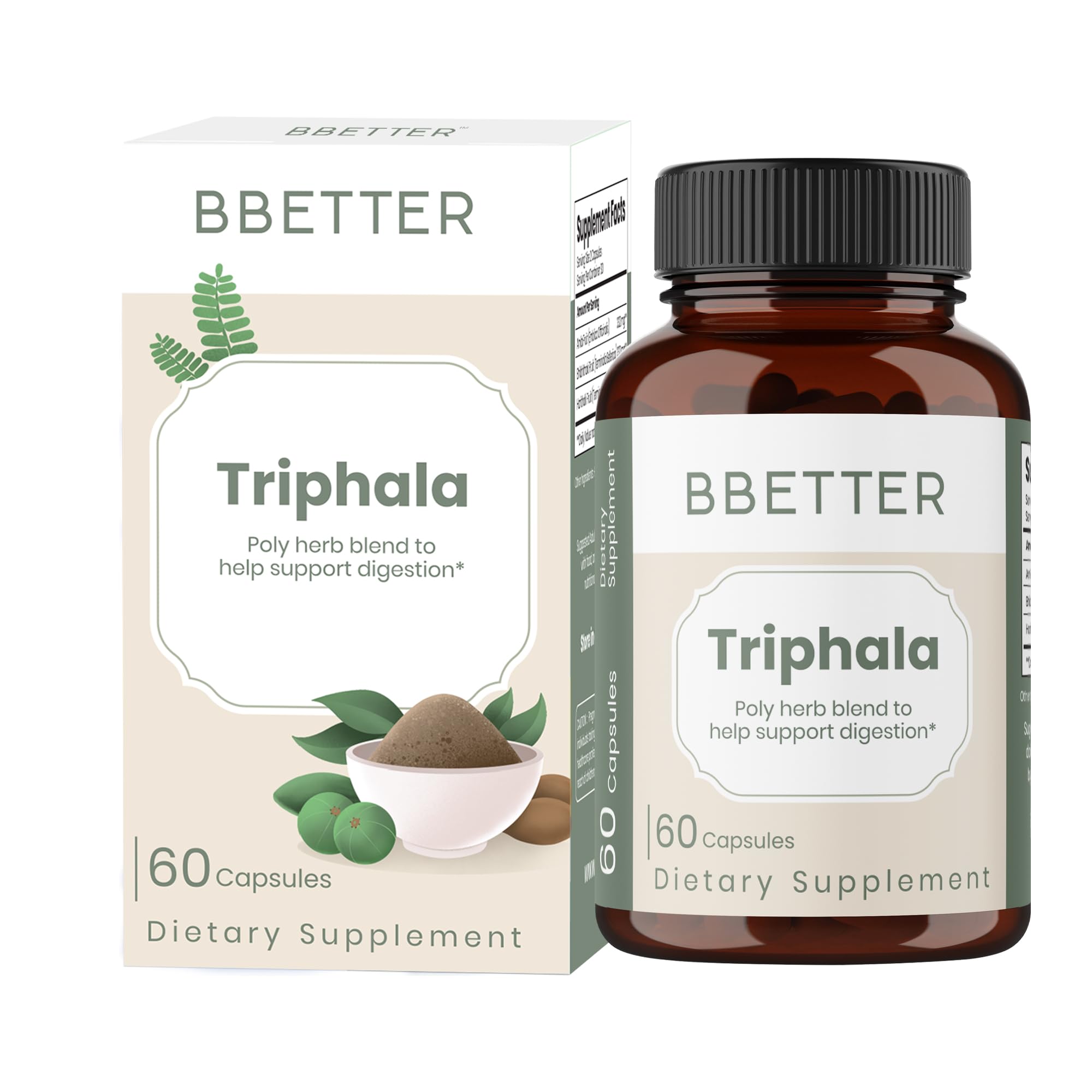 BBETTER Suplemento fitoterápico de Triphala com Amla, Haritaki e Bibhitaki, 60 cápsulas