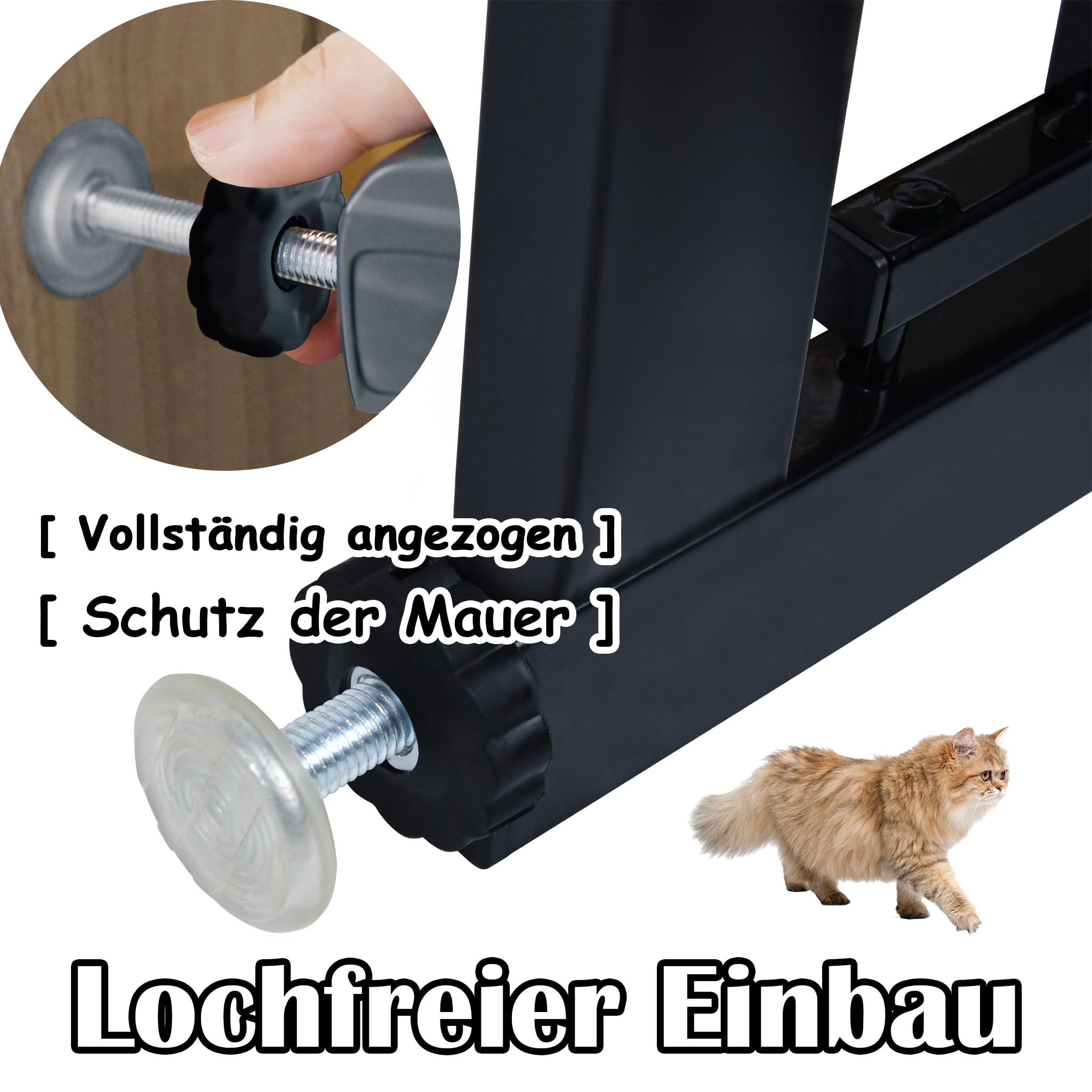 NAIZY Barrera de seguridad para niños, incluye puerta para animales, protección de escaleras N Stop Safety Gate con sin taladrar y rejilla metálica, ampliable con extensión separada, 85-95 cm de