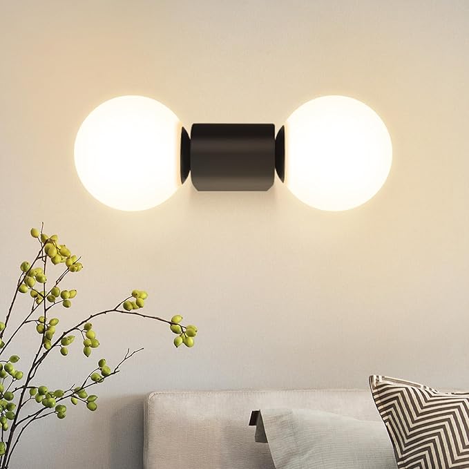 Kowanie Moderne Wandlamp Badkamerverlichting Binnen: Zwart Wit Glazen Wandverlichting Wandspot 2 Lampen Max. 25W G9 wandspots voor slaapkamer woonkamer keuken (zonder lamp)