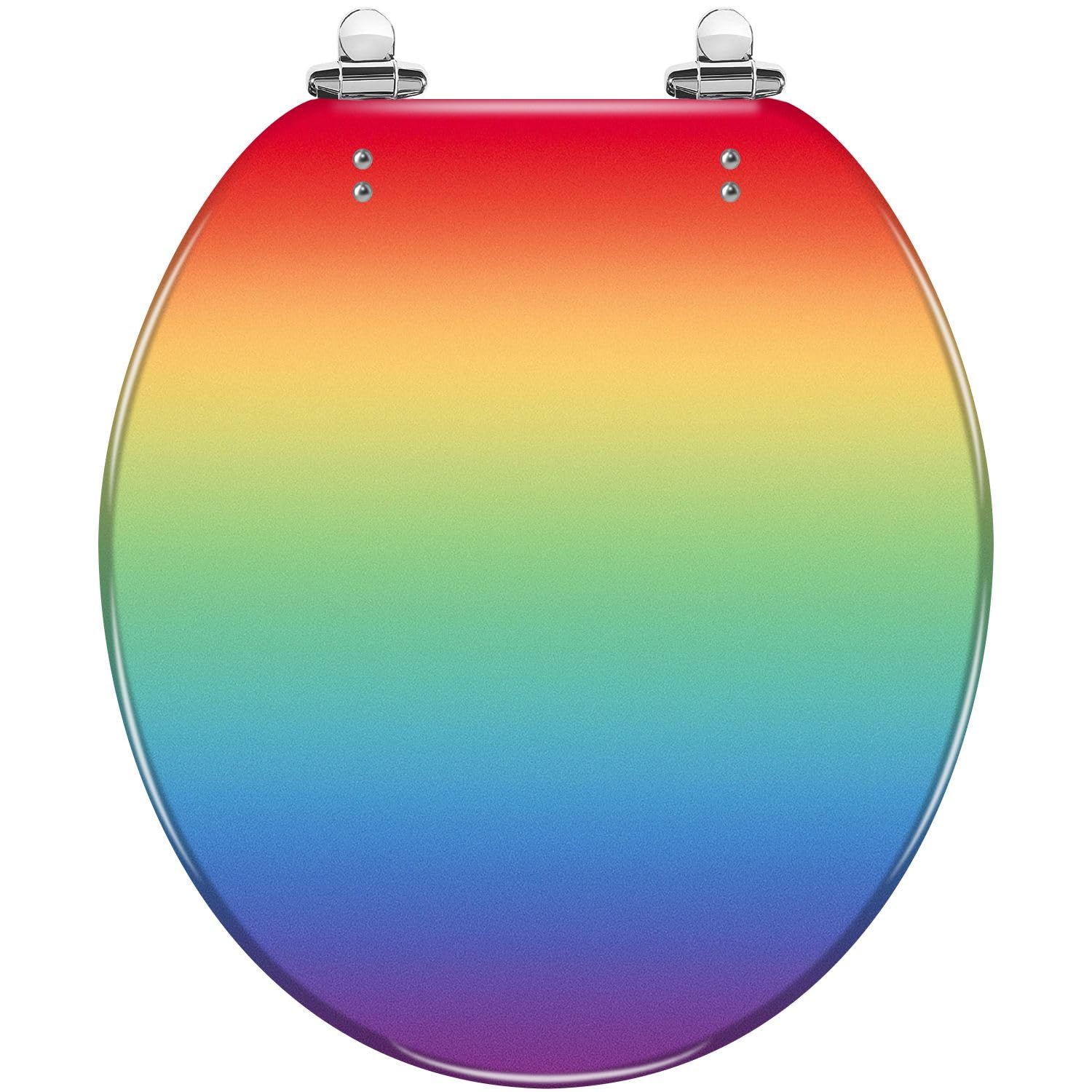 Elongated Rainbow Resin Toilet Seat with Slow Close Lid and Quick-Release Hinges(Multi2,16.5x14.5)