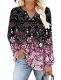 V Neck Tops for Women Long Sleeve Shirts Loose Fit Tunic Top Cute Ladies Blouse Fall Fashion Tops