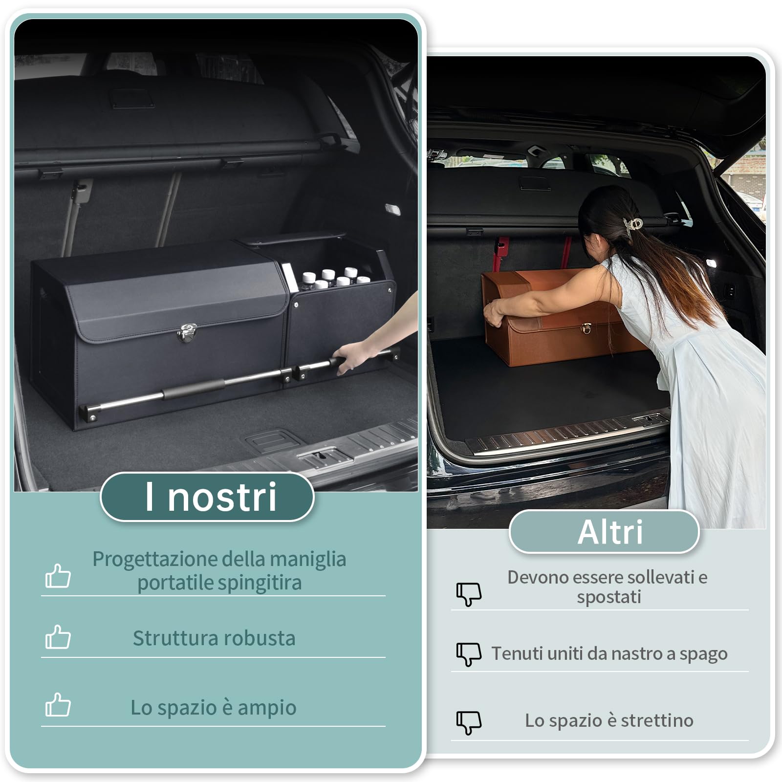 Auto Trunk Organizer, Pieghevole Auto Trunk Storage Organizer con Coperchio e Maniglia Robusta e Stoccaggio per SUV, Camion, Sedan (Nero, XL 92 * 29 * 31cm)