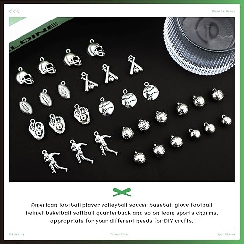 Miniatura 4 de JIALEEY Colección de dijes deportivos de pelota, juegos de pelota mixta, dijes deportivos para hacer joyas, bricolaje, 30 unidades (3.53 onzas),