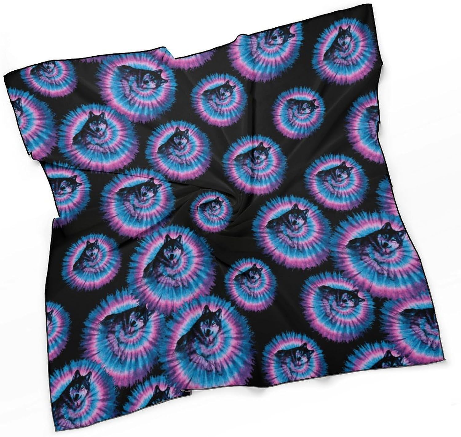 Tie Dye Wolf Silk-Like Square Scarf for Women Vintage Printed Neck Scarf Bandanas Hair Scarves