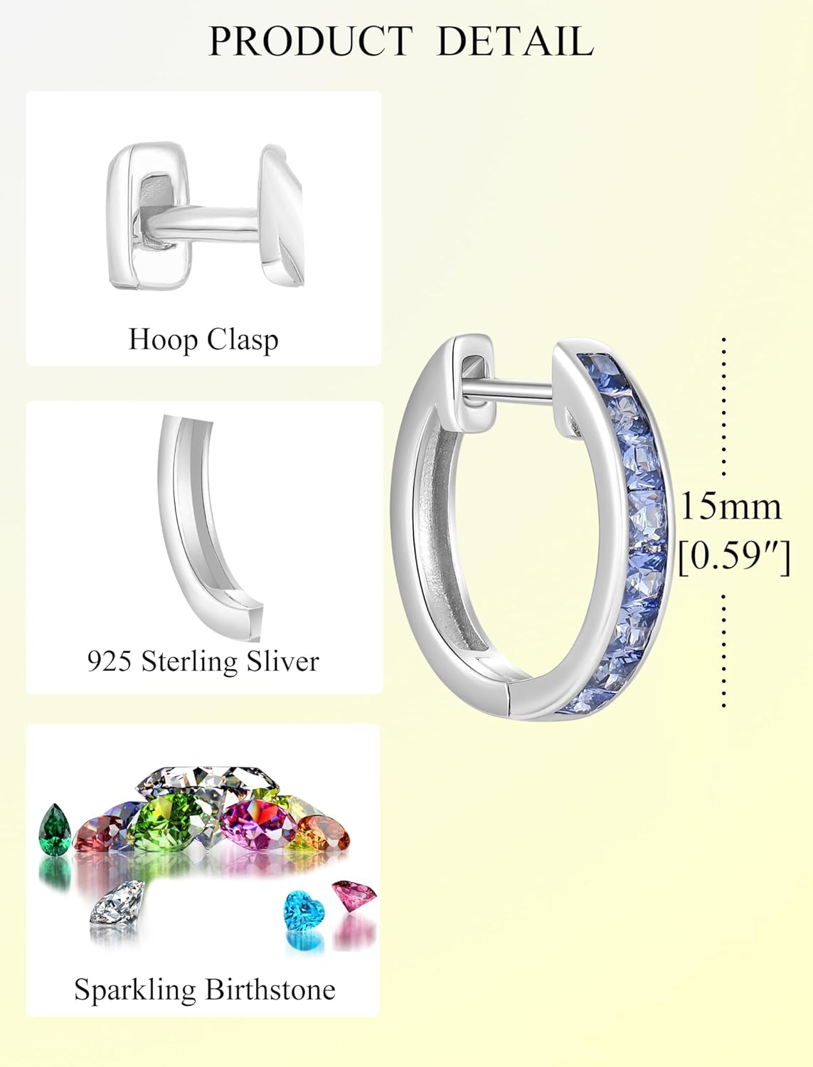 Hoop Earrings 925 Sterling Silver Round Huggie Earring Birthstone Jewelry for Women - Image 6