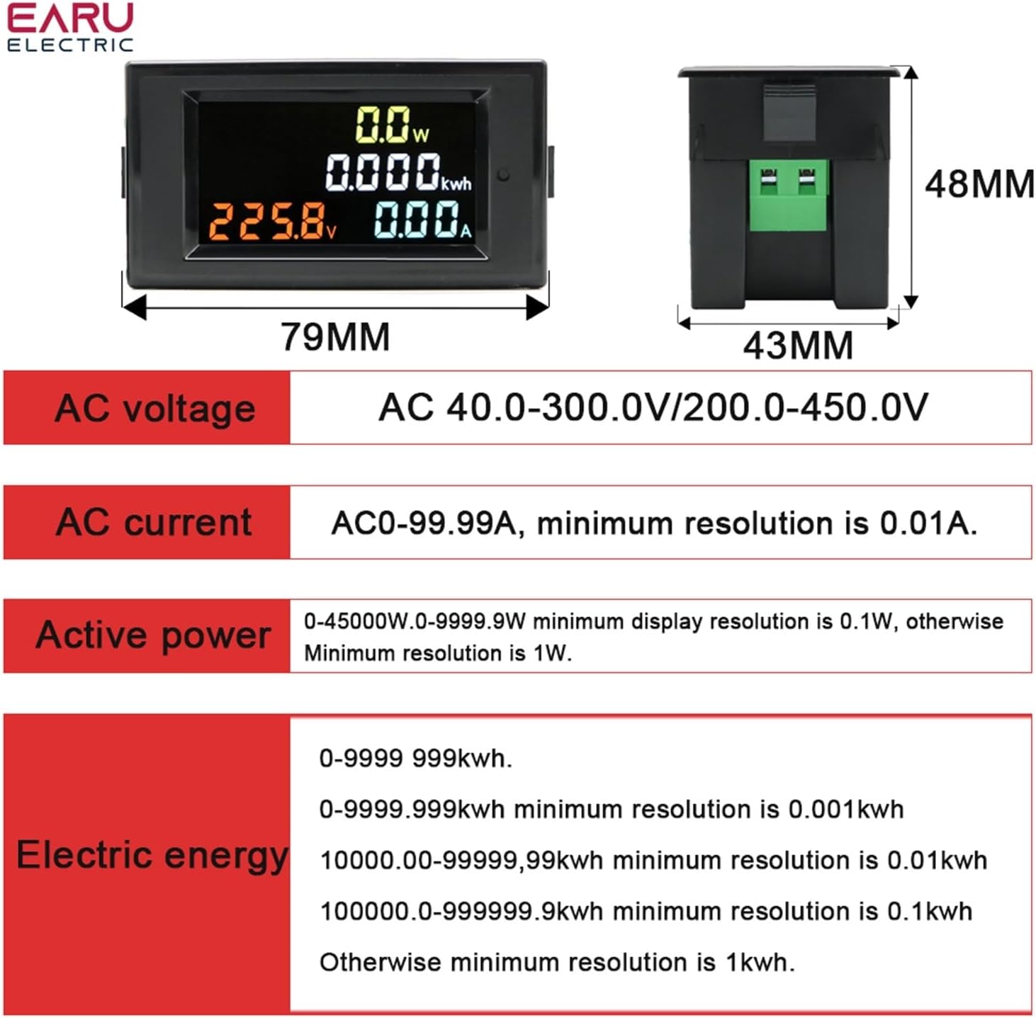 KLVN D69-2049 Digital Multimeter 100A AC 40-300V Electric Power Energy Voltmeter Ammeter Analyser Watt Volt kWh 220V LCD (Size : AC 200-450V)