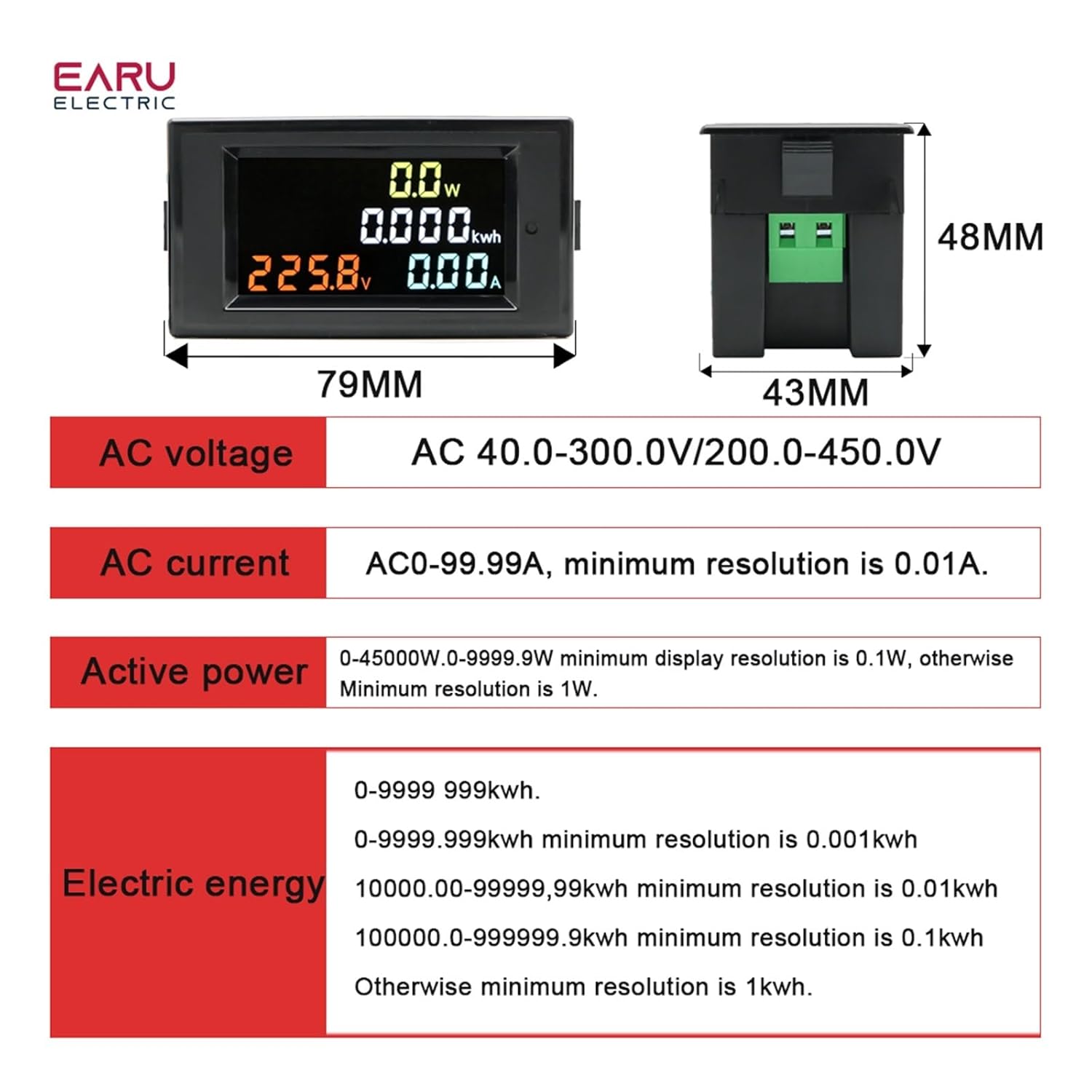 D69-2049 Digital Multimeter 100A AC 40-300V Electric Power Energy Voltmeter Ammeter Analyser Watt Volt kWh 220V LCD (Size : AC 40-300V)