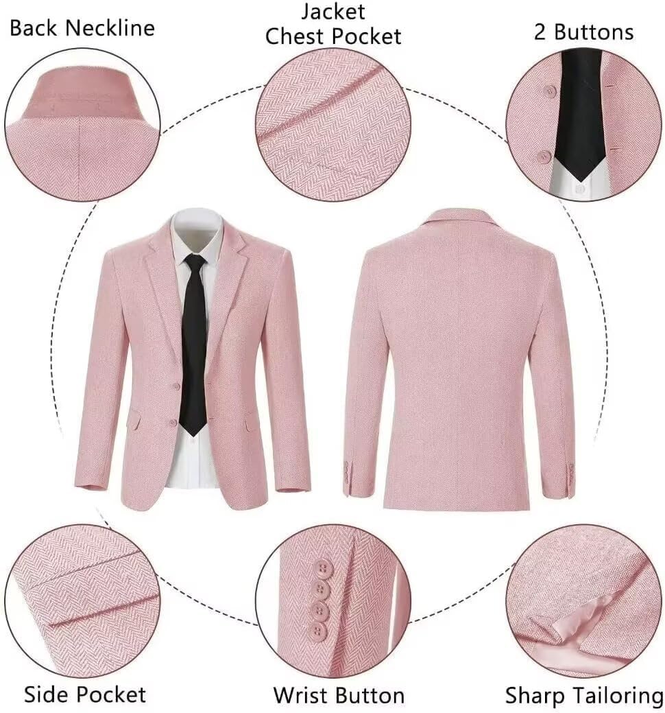 Retro Men Suit 3 Piece Tweed Herringbone Men's Suits Wool Jacket Tuxedos Wedding Grooms Blazer Vest Pants Set Prom - Image 3