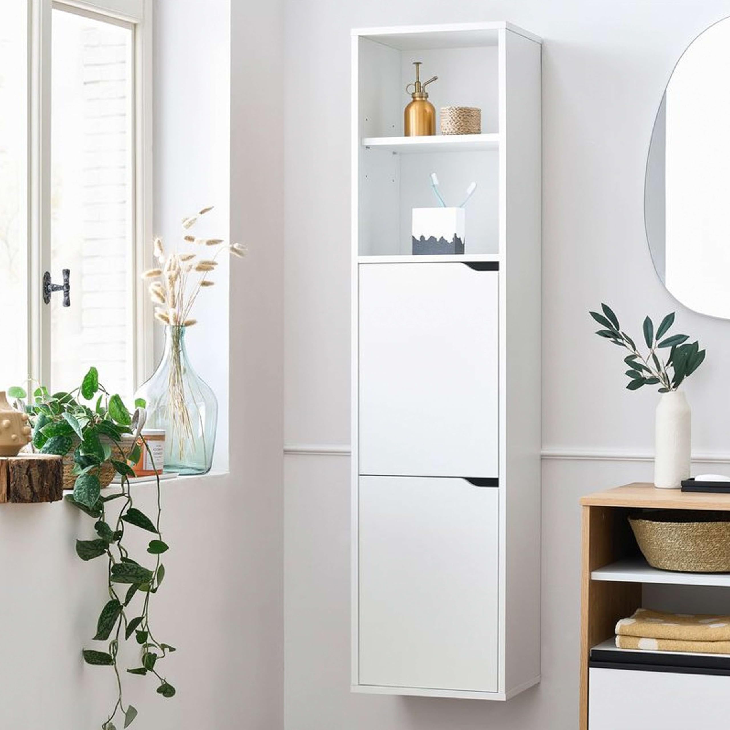Miroytengo Columna para Baño Suspendida Nadia Color Roble Gold o Blanco 2 Cajones 2 Armarios 150x37x30 cm