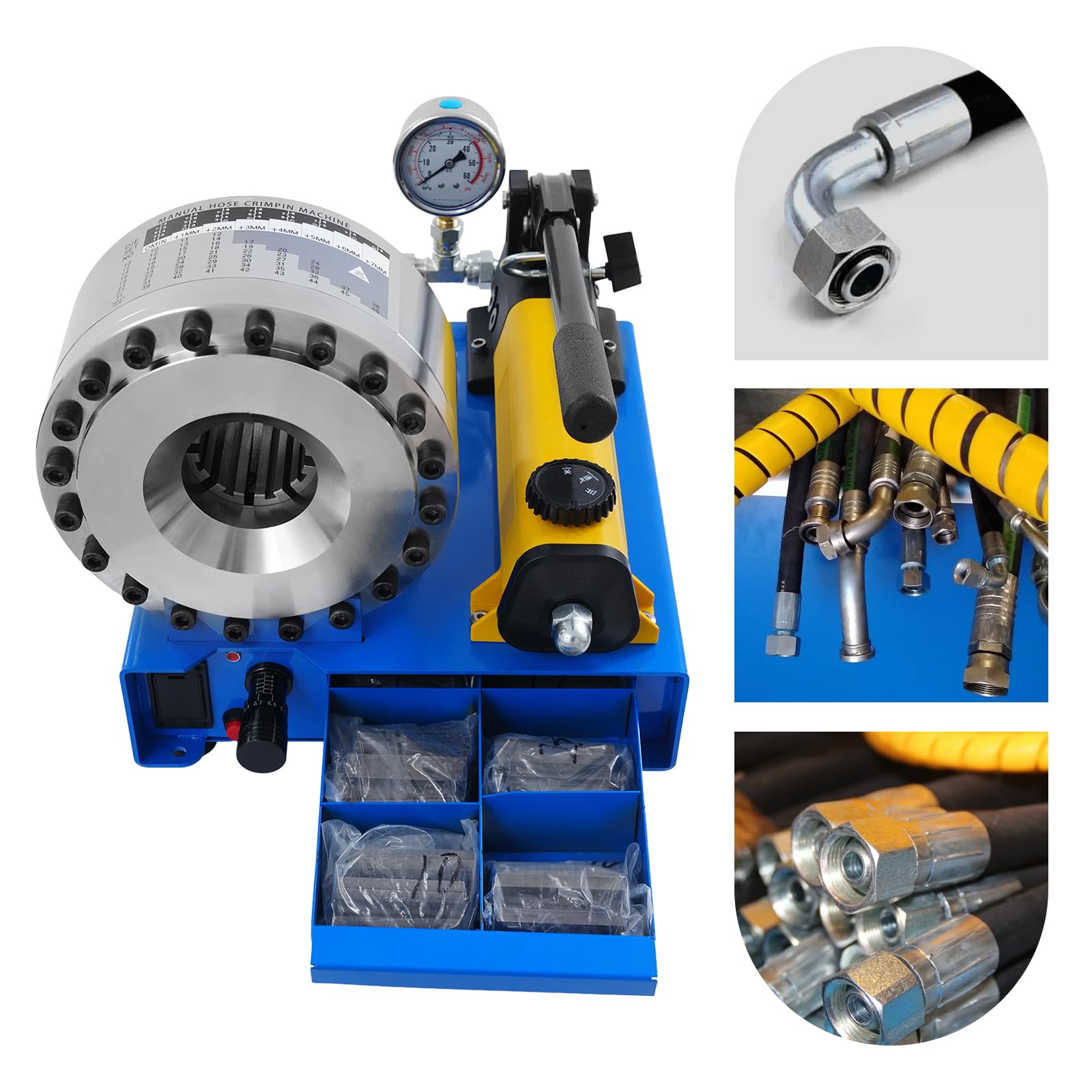 Pince à sertir pour Flexibles hydrauliques, Outil portatif avec 8 Jeux de Matrices, diamètres de 0,24 à 0,98 Pouce.