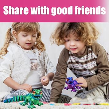 2PCS Gecko, 3D Printed Lizard Set, 13.8cm Articulated Chameleon Toys, Flexible 3D Printed Animals for Desk Decor, Stress Relief Fidget Toys, Unique Gifts for Adults and Kids (Blue-Purple & Blue-Green)