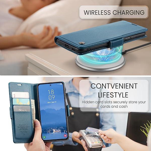 Coque pour Samsung Galaxy S25 FE, Étui Housse en RFID Protection Premium PU Cuir Portefeuille Rabat Case Magnétique Stand Antichoc, Étui Case pour Samsung Galaxy S25 FE, Bleu - 4